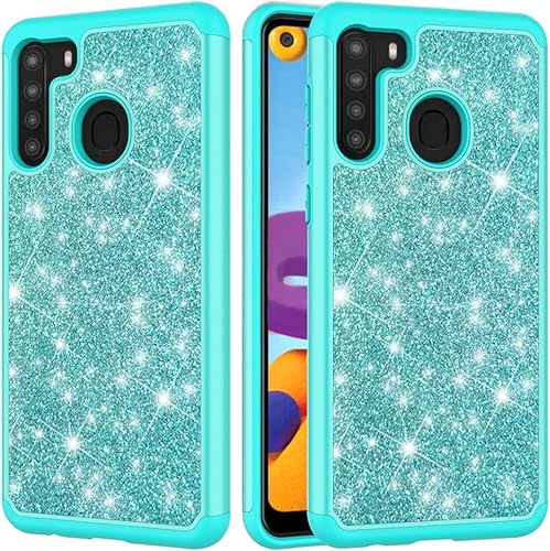 Funda diseñada para Galaxy A21, funda Samsung A21 para niñas y mujeres, funda resistente con purpurina brillante para Samsung Galaxy A21 (verde