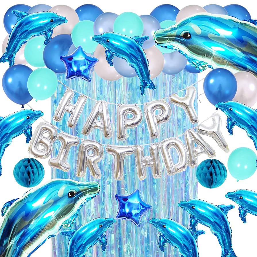 Amazon | deerzon 誕生日 飾り付け イルカ 大群 バルーン セット