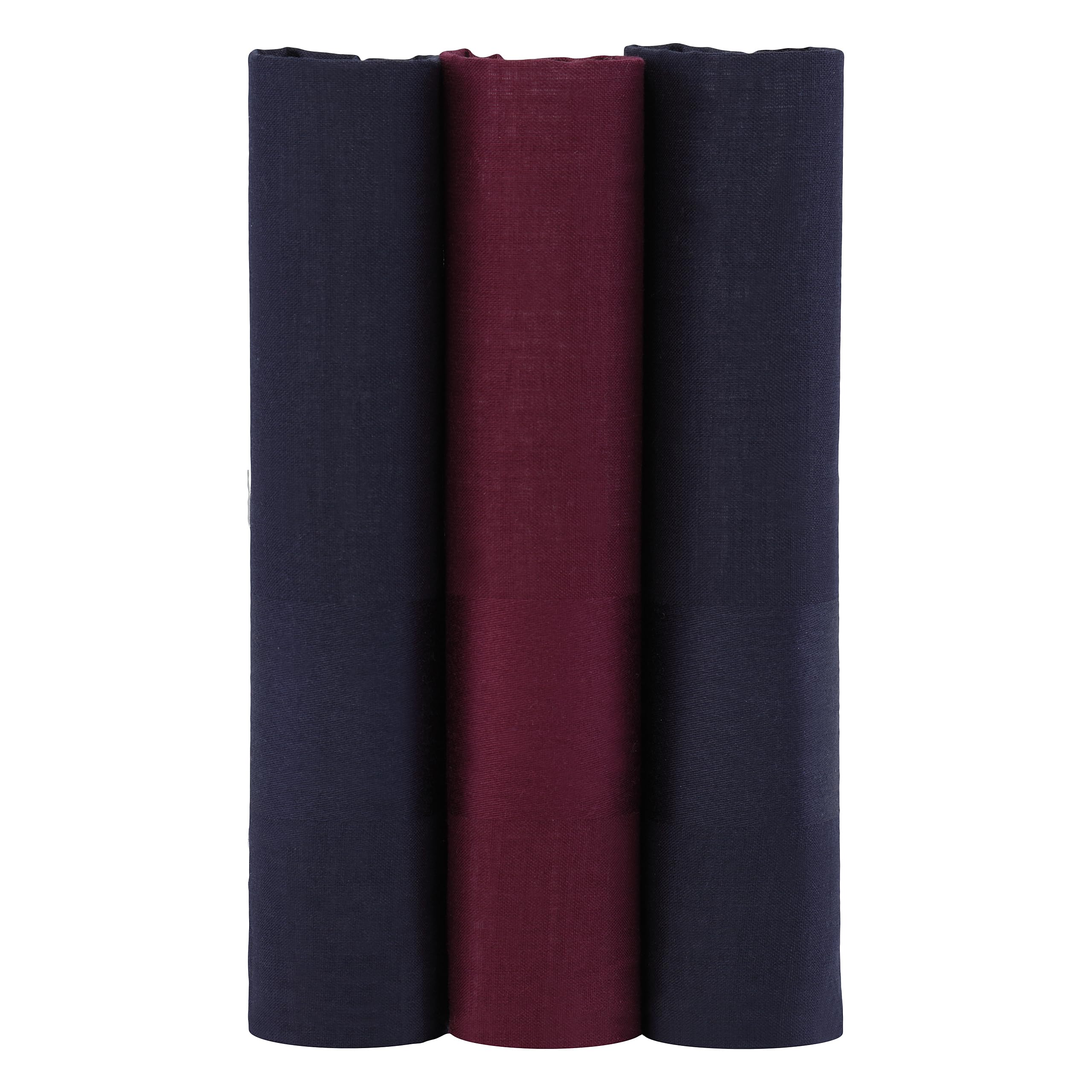 Mandittions Men's 1 Pk Coloured Plain Box Of 3 Coloured Plain Handkerchiefs For In Dark Navy Blue And Burgundy Soft Cotton Large Size 45Cm X 45 Cm