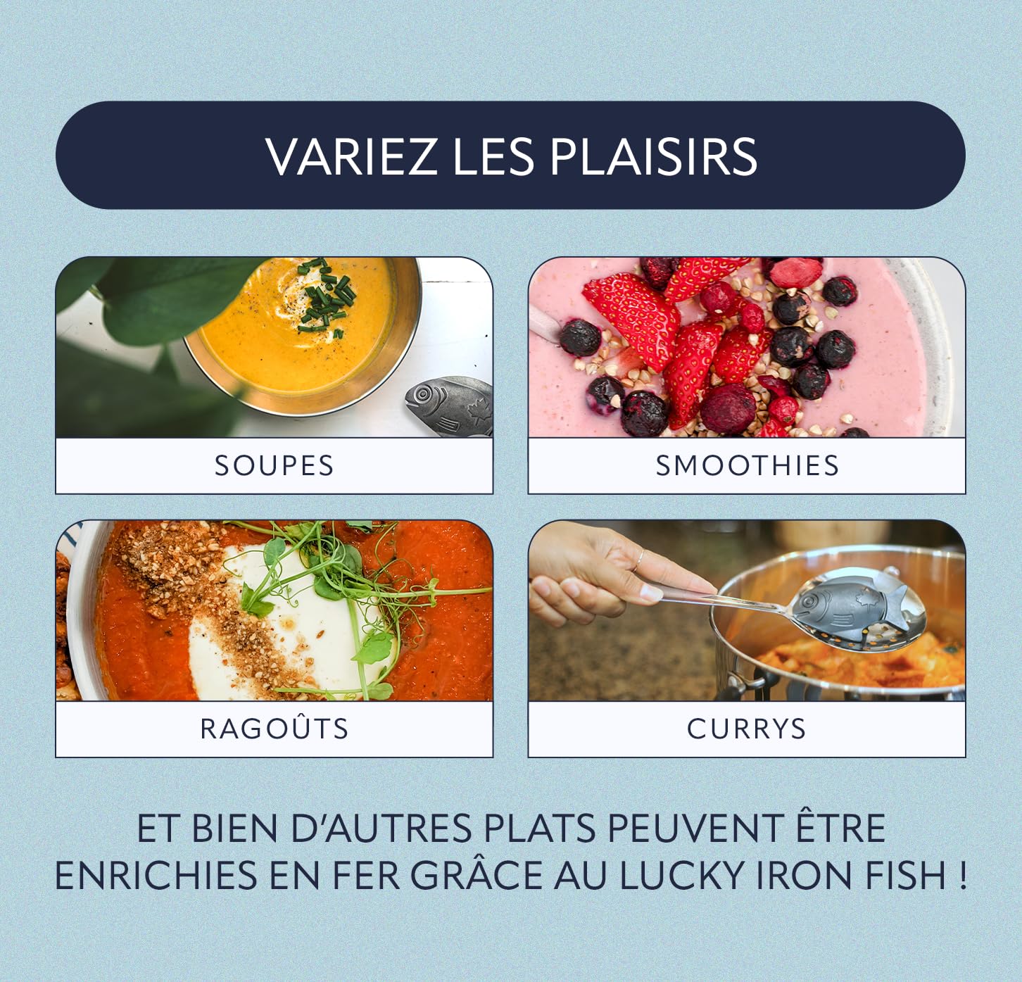 Le Lucky Iron Fish Ⓡ original ajoute du fer de haute qualité à vos plats et boissons. Alternative aux suppléments de fer. SANS EFFET SECONDAIRE. Utilisez une fois par jour, le poisson dure 5 ans.