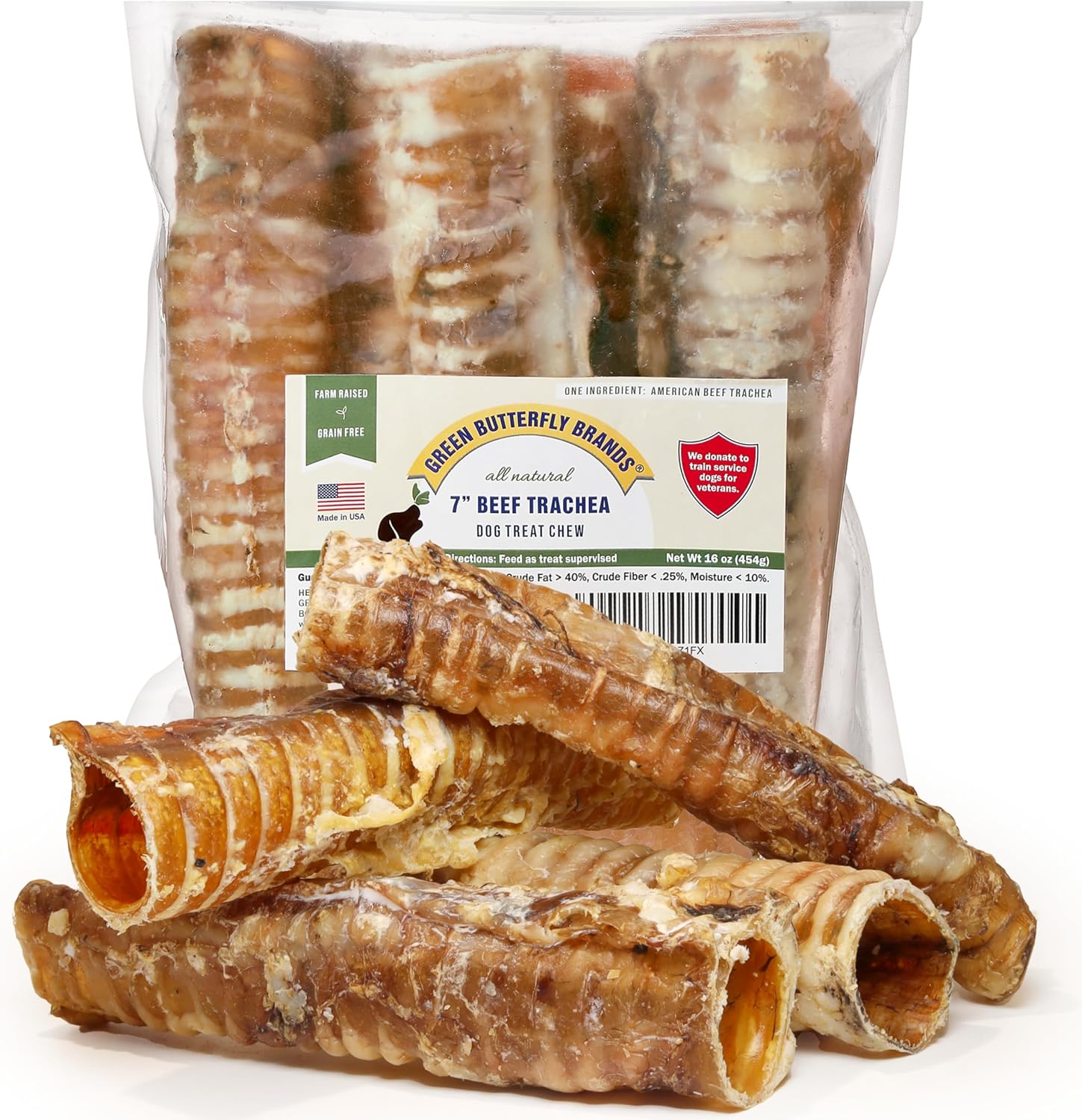 Dog Chews – Beef Trachea Dog Treat Chew Made in USA. Grass Fed Farm-Raised American Beef. Glucosamine Rich for Healthy Joints. All Natural Dental Chew (7" 16 OZ)