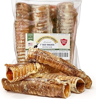 Dog Chews – Beef Trachea Dog Treat Chew Made in USA. Grass Fed Farm-Raised American Beef. Glucosamine Rich for Healthy Joints. All Natural Dental Chew (7" 16 OZ)