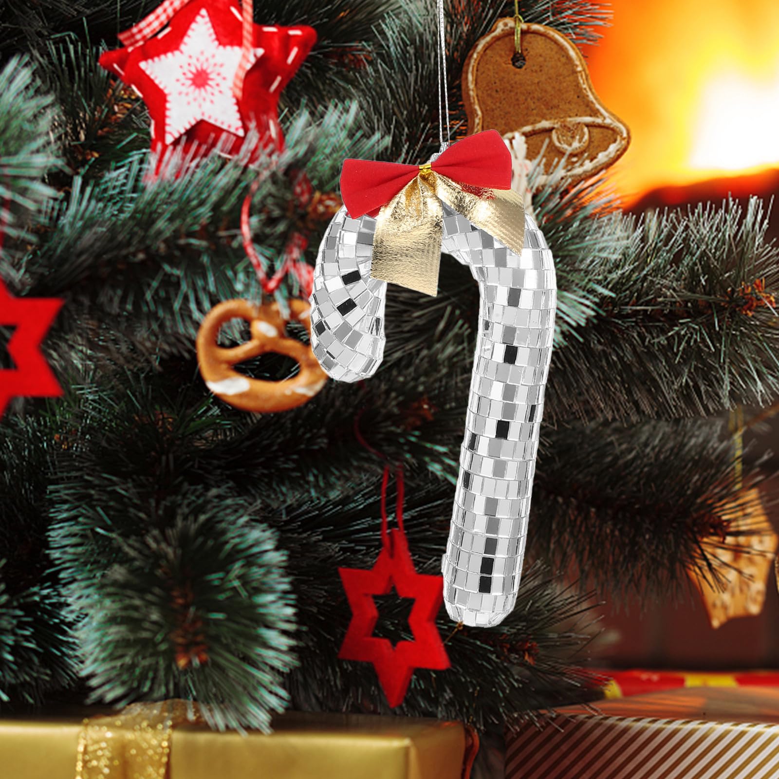 TOYANDONA 5 Stück Weihnachtsbaum Anhänger in Zuckerstangenform aus Glas | Hängender Schmuck mit Spiegeloberfläche, Elegant und Kreativ, für Christbaum, Dekorativ