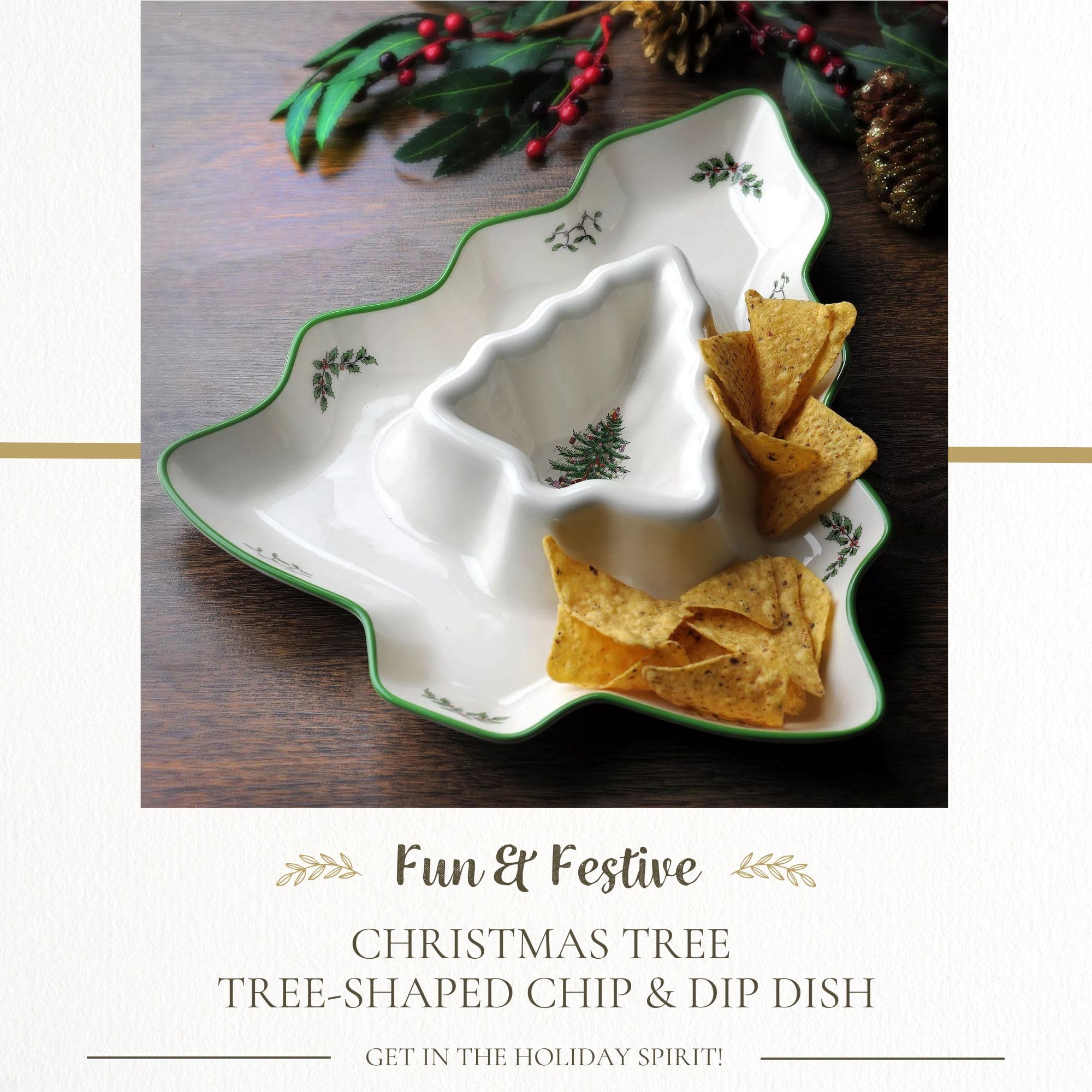 Spode Christmas Tree Chip & Dip Platter - 12-Inch Square Serving Set For Holidays - View #5