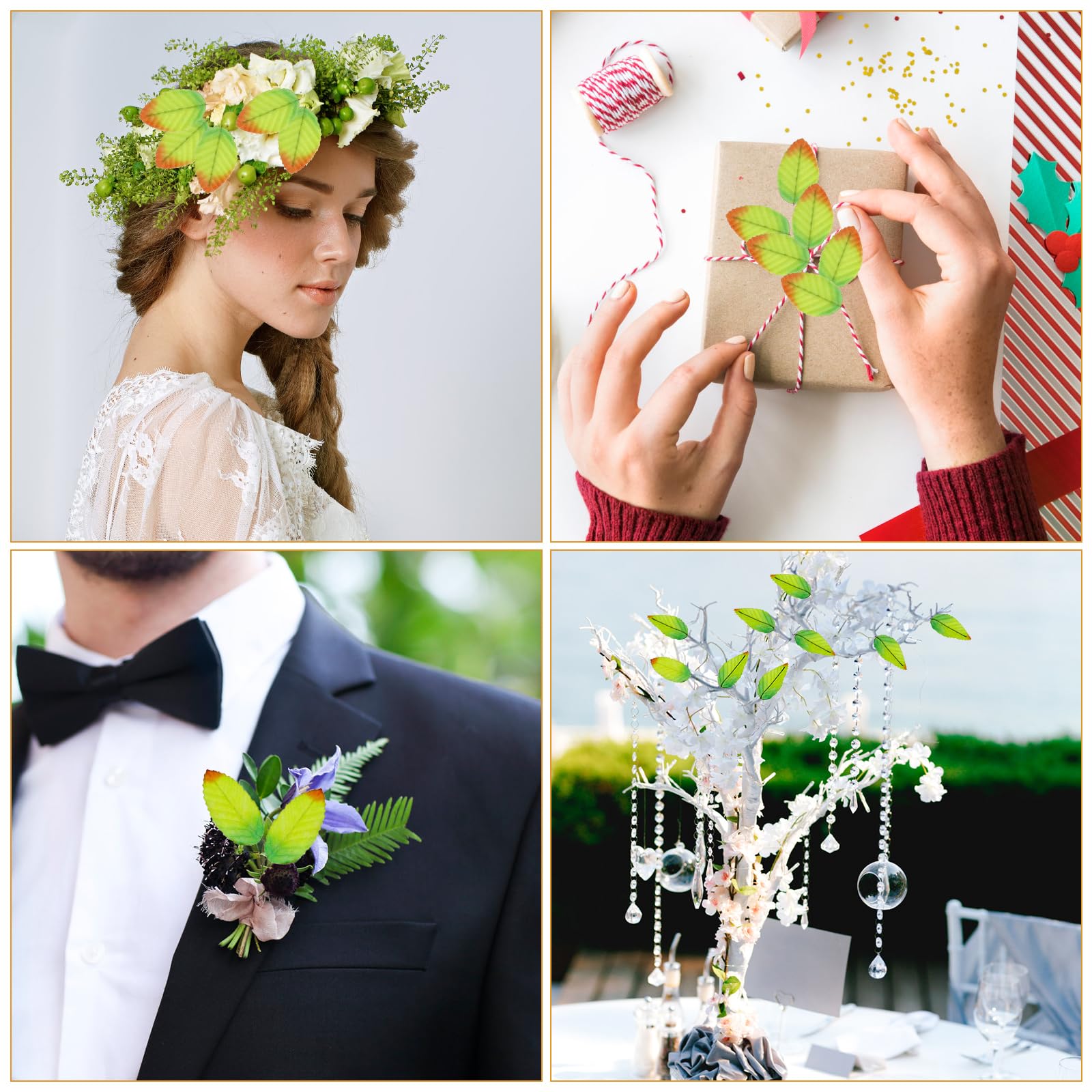 200 Feuilles Artificielles De Rose En Soie - Or - Déco Mariage, Gâteau, Bouquet