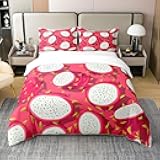 Feelyou Dragon Fruit Cotton Duvet Cover Set Twin Size Tropical Fruit Bedding Set for Kids Boys Girls Pitaya Comforter Cover Set Kawaii Bedspread Cover Bedroom Bedclothes