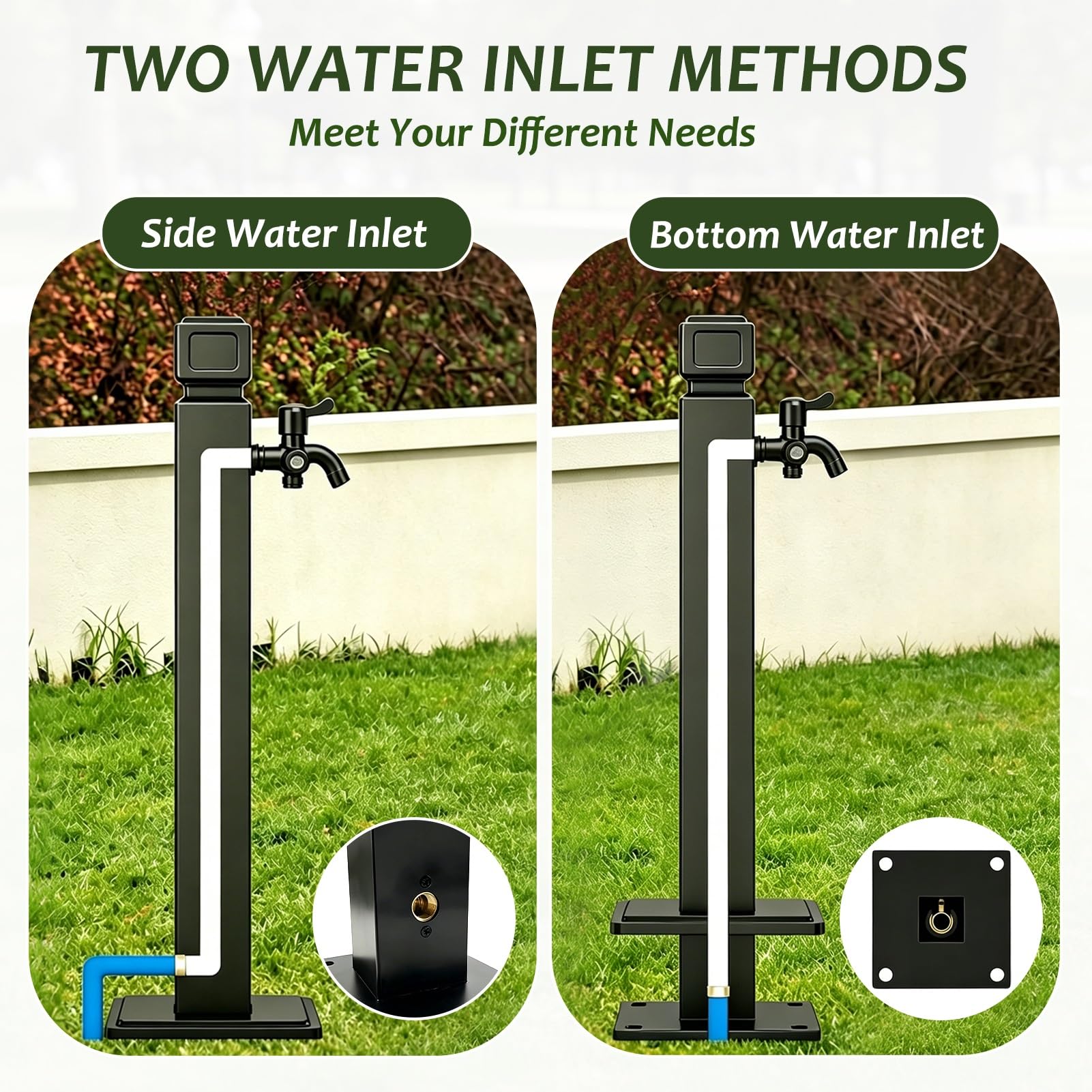 Poste de grifo exterior independiente moderno, columna de agua de jardín de acero inoxidable negro, grifo exterior a prueba de congelación para patio, trasero y césped(B,Height: 60cm/23.6in)