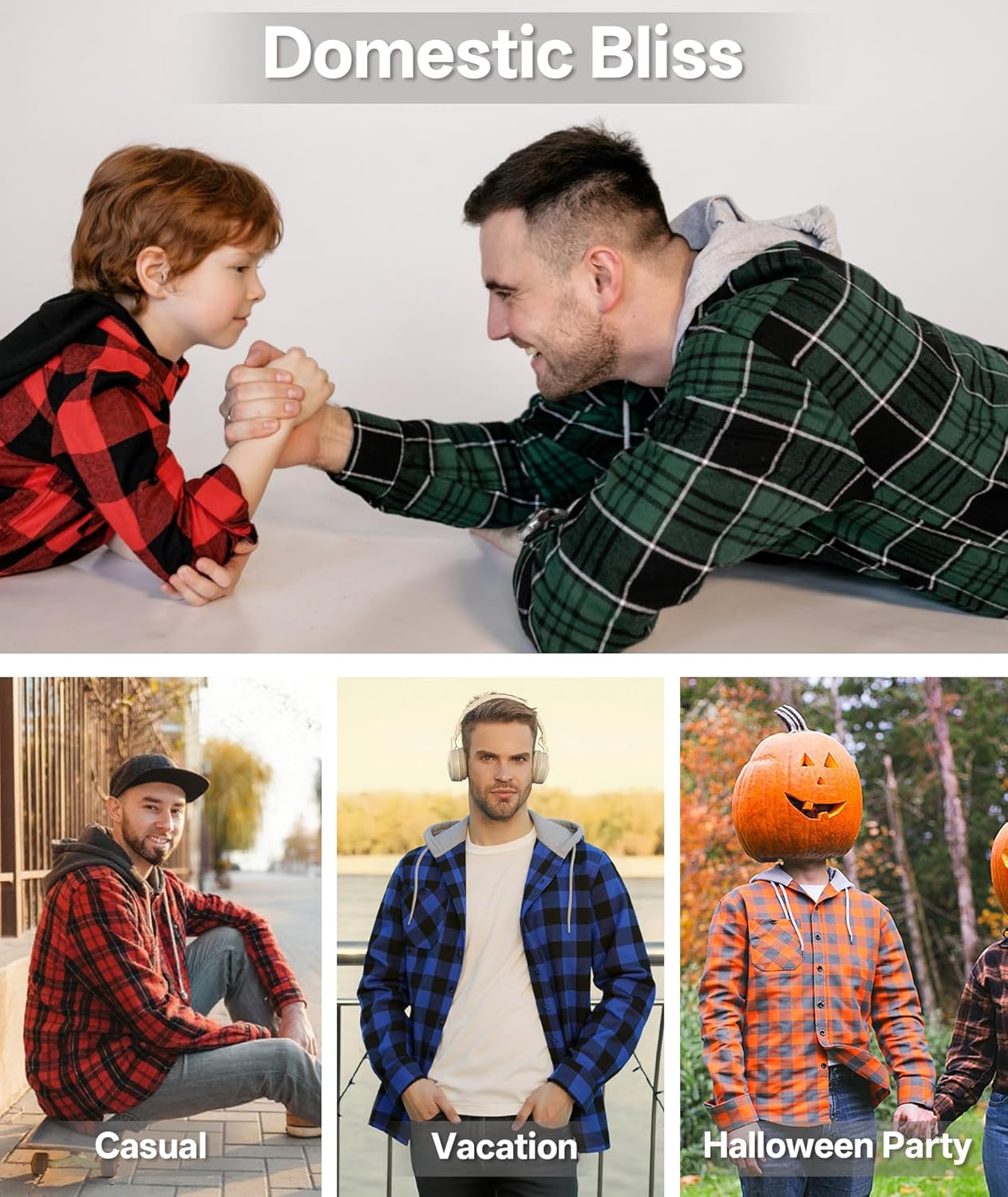Men's Flannel Shirt Plaid Hoodie Stylish Long Sleeve Fall Casual Button Down Western Shirts with Flat Pocket - Image 6