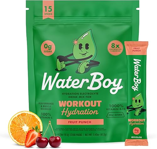 Vista 9 de Waterboy Hidratación de entrenamiento Paquetes de electrolitos en polvo de 2,960 mg sin azúcar L-glutamina + vitaminas Sin azúcar, todo