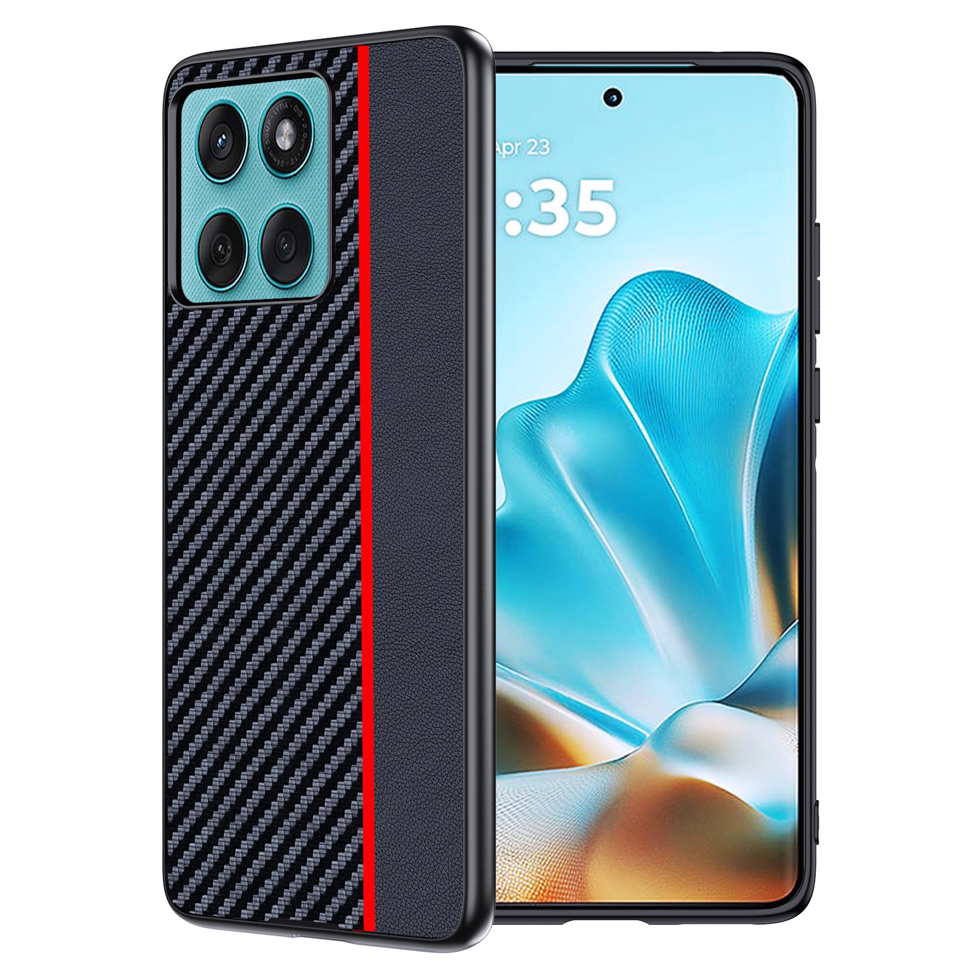 FDHYFGDY Hülle für Motorola Edge 60/60 Fusion Schutzhülle Case – Wasserdicht und Stoßfest – Handyhülle aus Carbonfaser kompatible Motorola Edge 60/60 Fusion Case-Rot und Schwarz