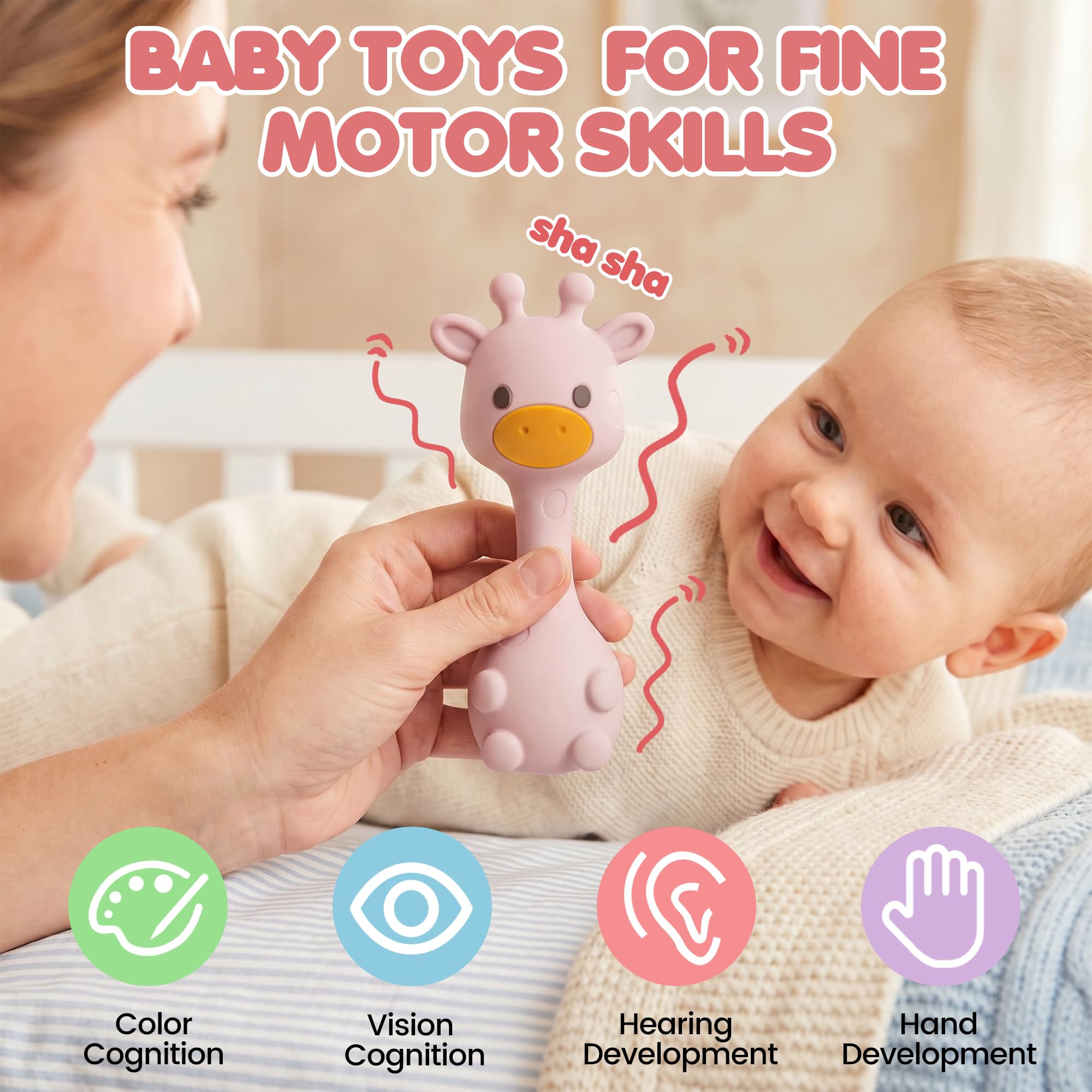 Joyvity Teething Toys for Baby Silicone Teether for Toddler Infant Baby's Chew Toys, Baby Rattle Toys, BPA-Free - Image 2