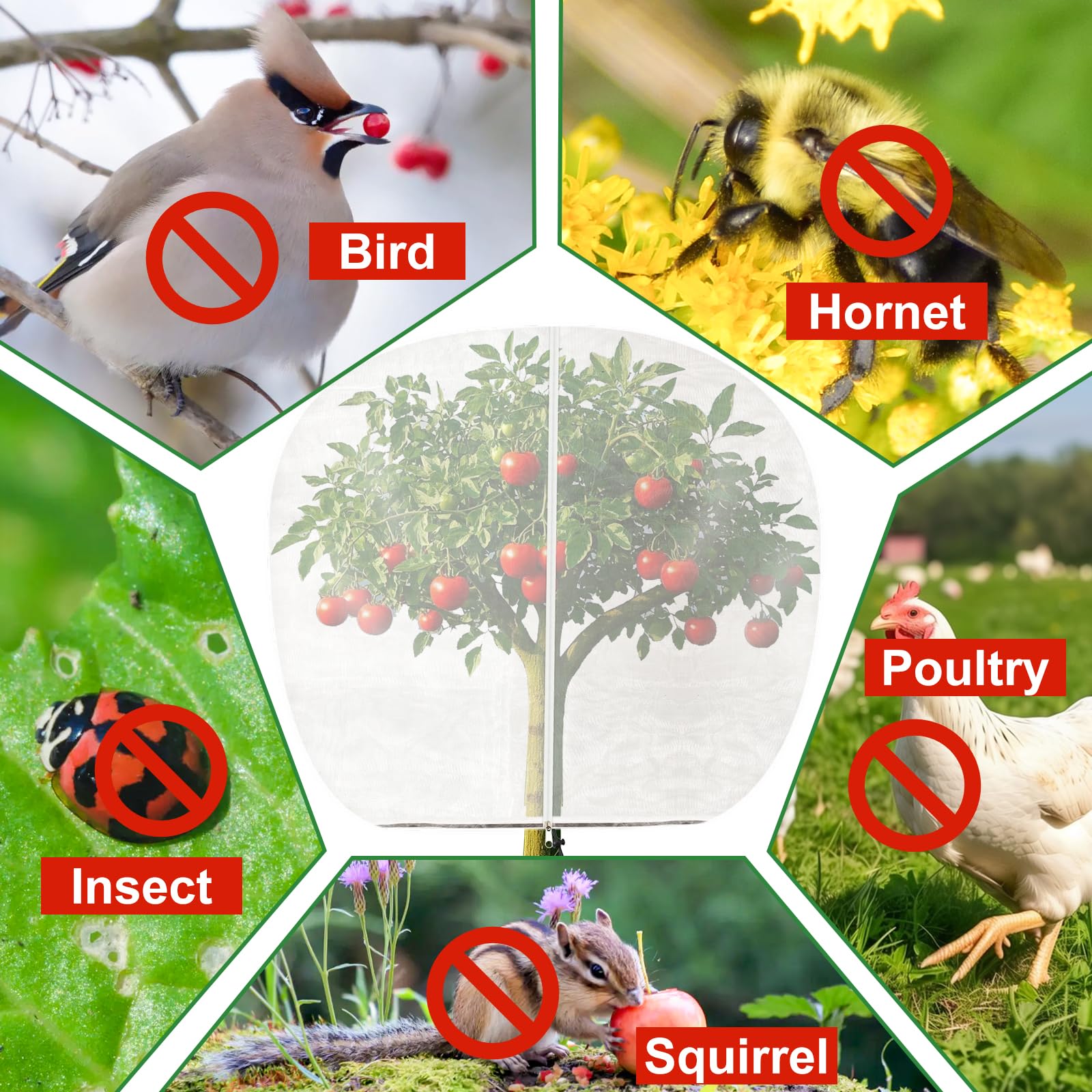 Paquete de 2 redes grandes para árboles frutales de 7.5 x 8.2 pies, cubierta de red de jardín con cremallera y cordón, red de barrera para insectos para proteger árboles frutales, arbustos, flores