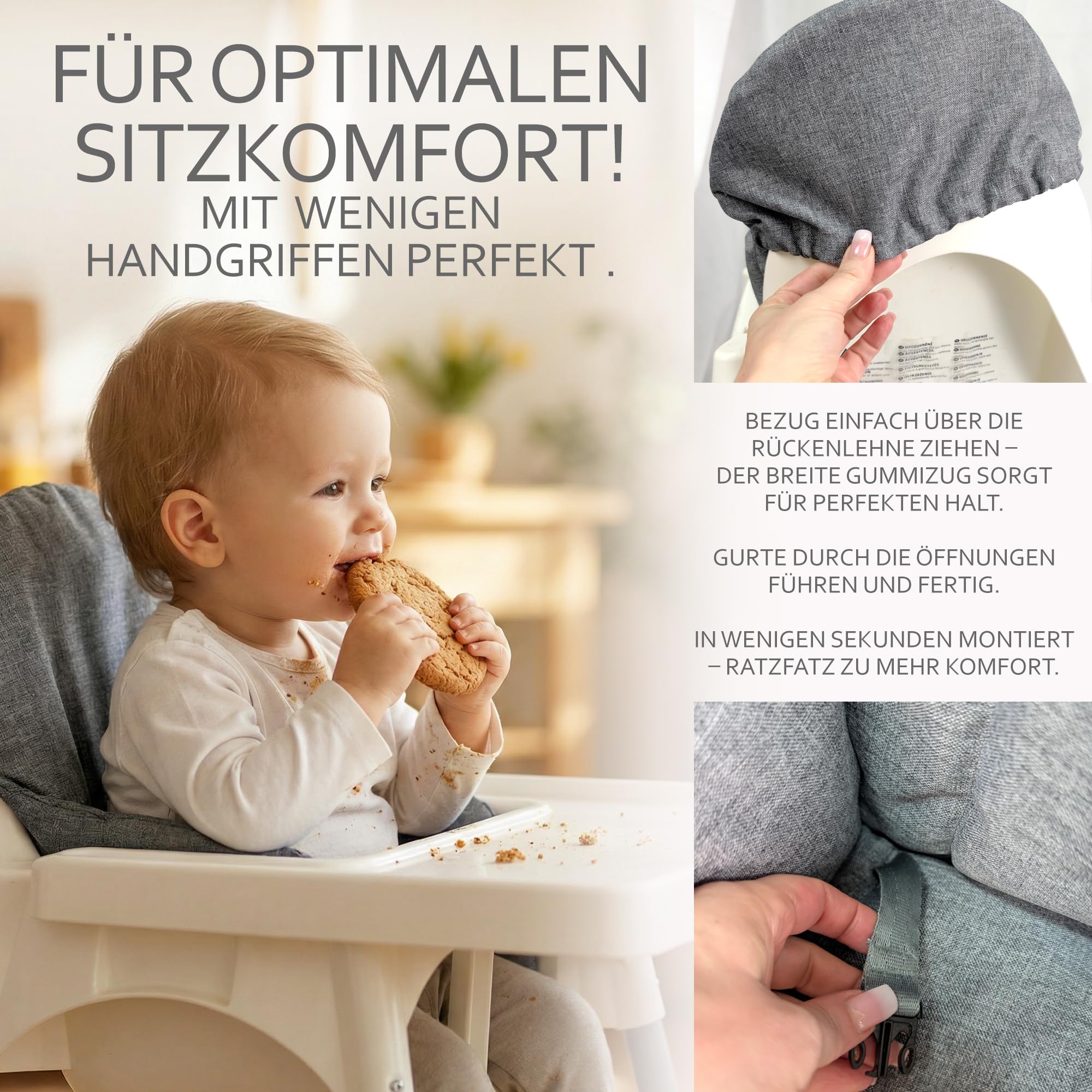 Sitzbezug Kissen Ersatzbezug Bezug kompatibel mit Ikea Hochstuhl Antilop - extra weich, waschbar & langlebig - Sitzverkleinerer - Hochstuhlkissen (beige meliert) - 4