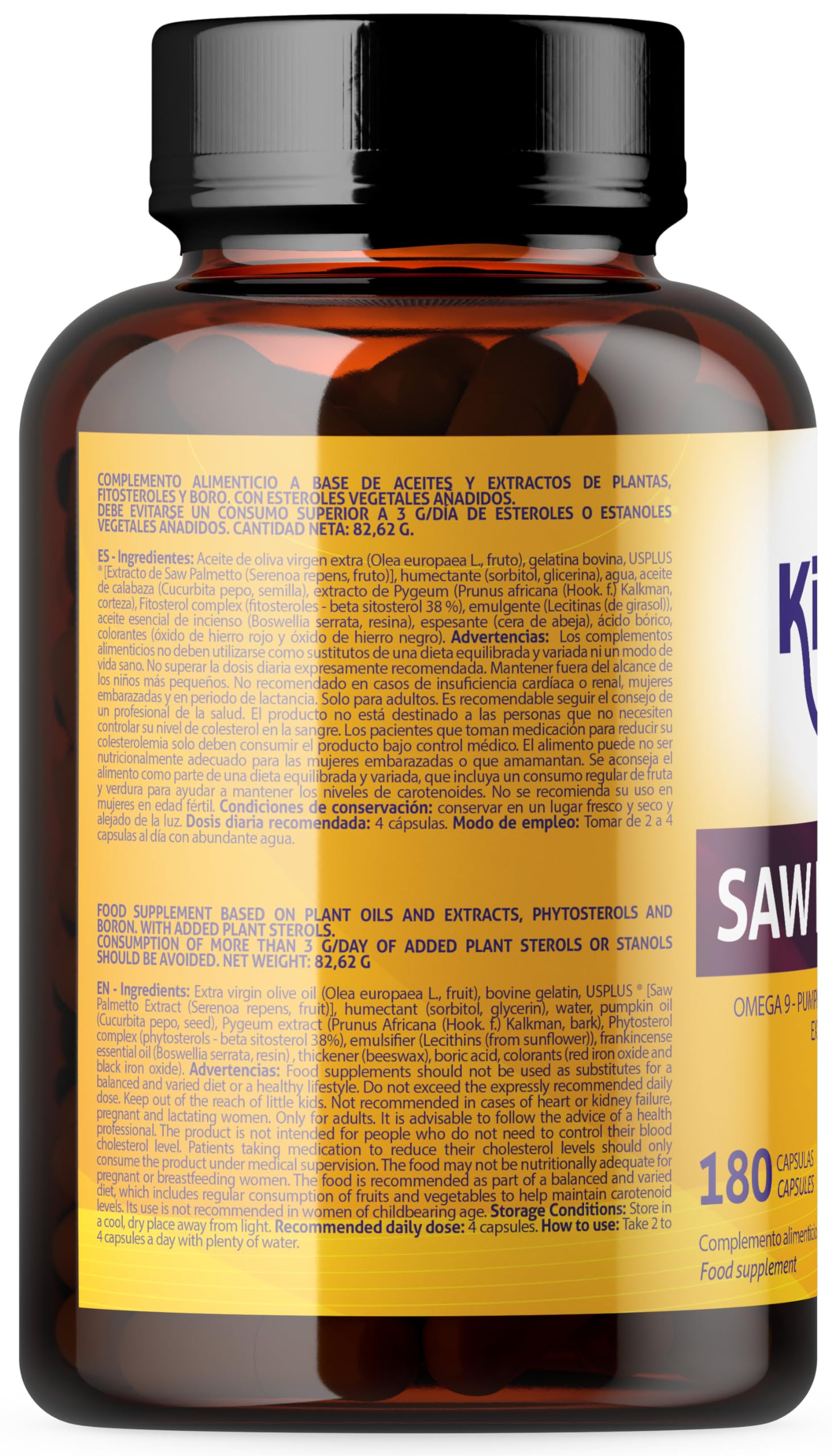 Kinoko Life Saw Palmetto - Serenoa Repens 320 mg 180 capsule. Estratto lipidosterolico puro 85-95%. con Omega 9, Olio di Semi di Zucca, Pygeum Africanum, Serenoa Repens Capelli e Prostata.