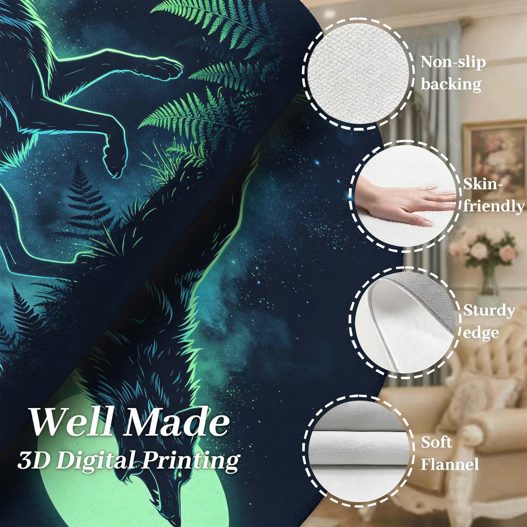 Tapis de Salon Loup 3D, 120x170 cm, Doux Poils Courts
