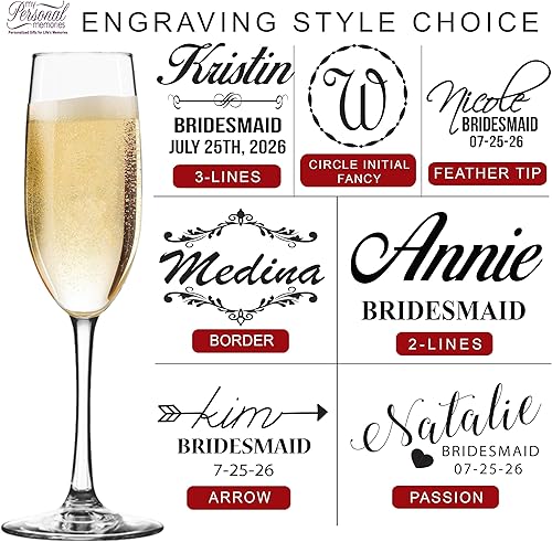 Miniatura 7 de My Personal Memories, Copas de champán personalizadas, copas de brindis de boda para dama de honor, grabadas a medida
