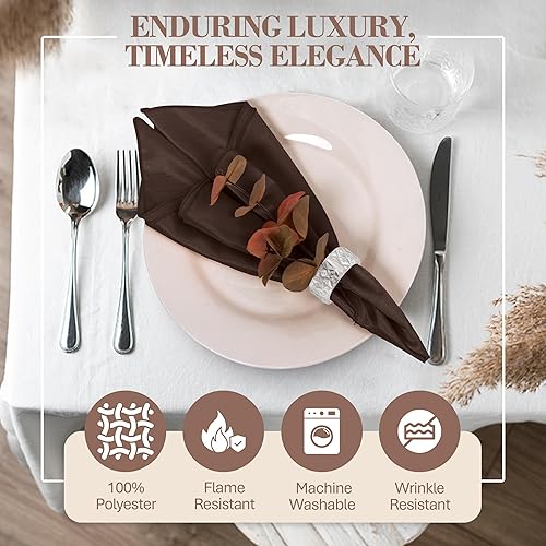 Miniatura 2 de Ultimate Textile -1 docena - Reversible Shantung Satin - Majestic - Servilletas de tela Majestic de 17 x 17 pulgadas color marrón chocolate
