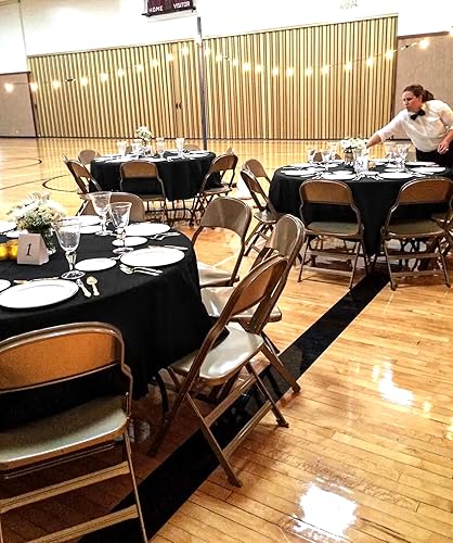 Miniatura 6 de Paquete de 12 manteles redondos negros de 108 pulgadas, tela de lino de poliéster lavable a granel, para bodas, recepciones, banquetes, fiestas de