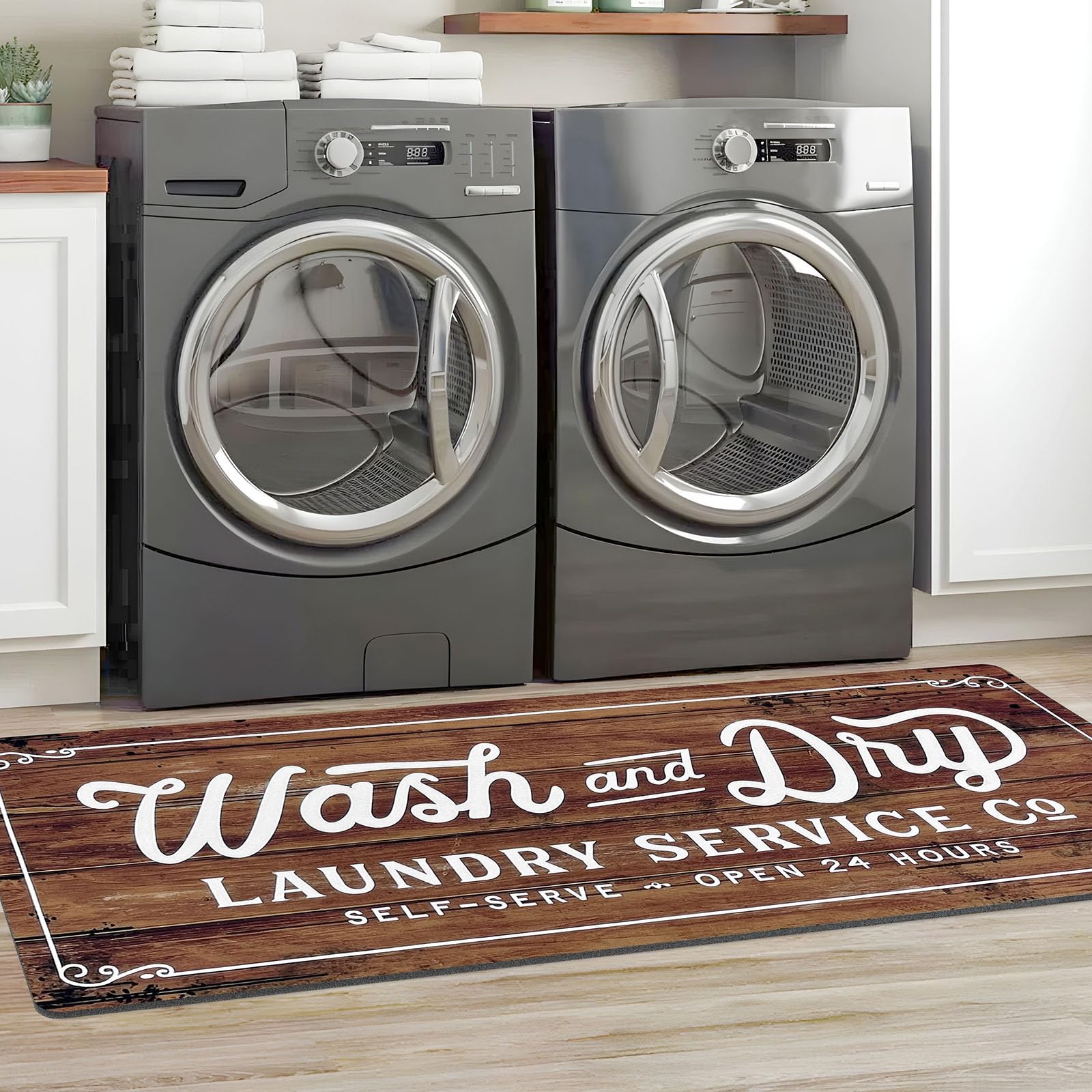 KOZYFLY Laundry Room Rug Runner 20"x60" Non Slip Kitchen Rugs Washable Laundry Room Mat Waterproof Mudroom Floor Carpet Runner Farmhouse Decor, 1.7x5ft, Brown, Wash and Dry