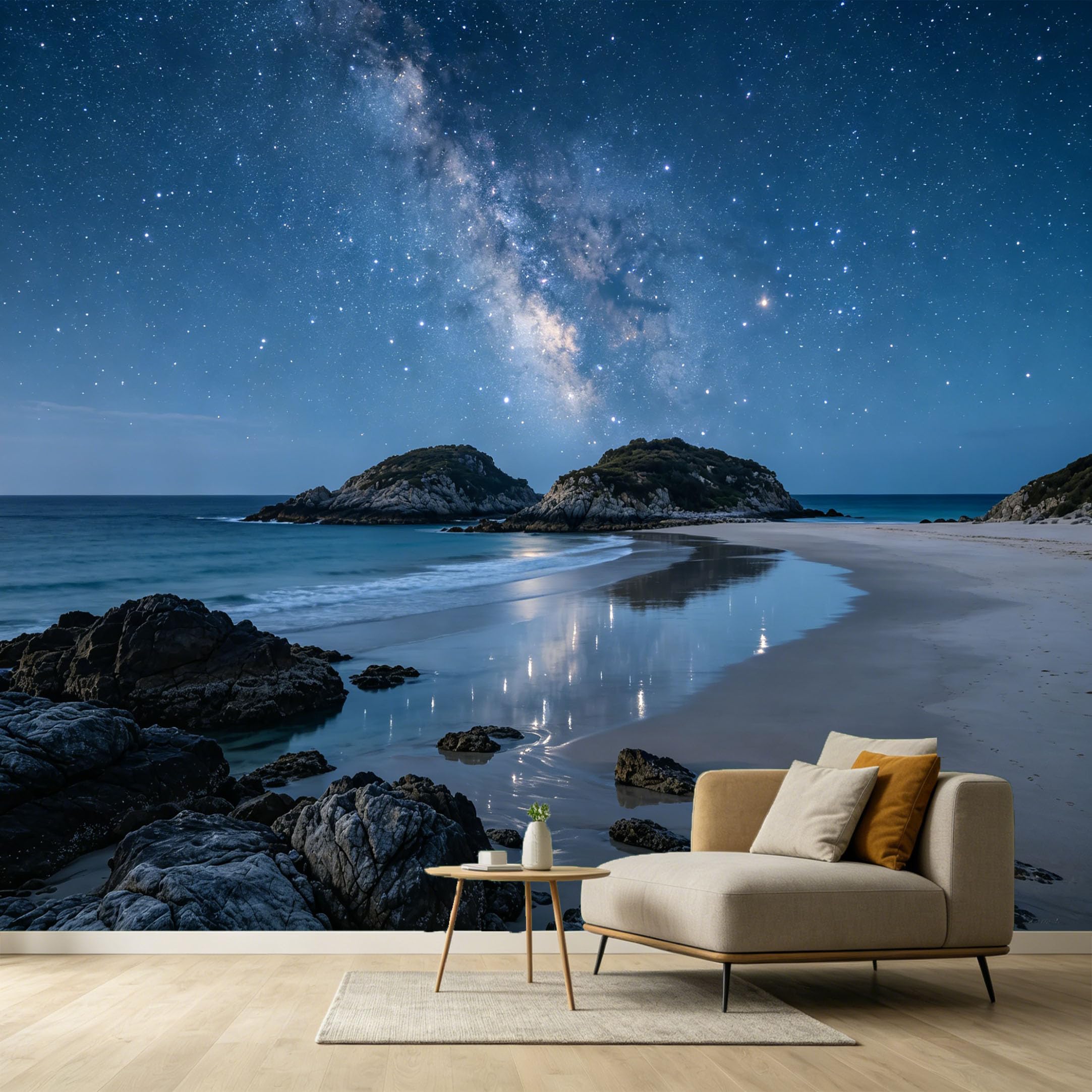 Custom Size Wall Murals Milky Way Night Sky Coastal Landscape Ocean Marine SelfAdhesive Wall Fabric Removable Large Wallpaper for Photo Living Room