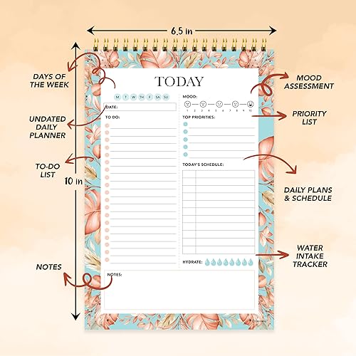 Miniatura 3 de Bloc de notas diario con resorte de 6.5 x 10 pulgadas, 52 hojas fáciles de arrancar, bloc de notas de horario diario, planificador diario, hojas de