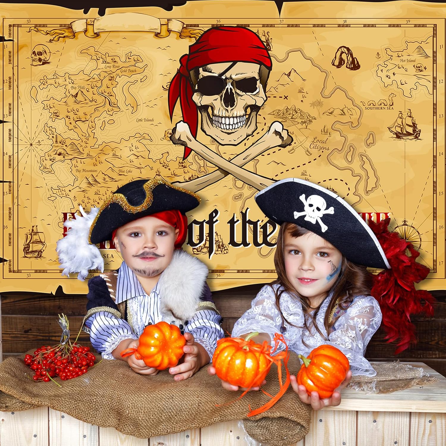 Breling Pirate Party Backdrop Pirate Treasure Map Background Nautical Theme Wall Hanging Map Banner Decoration for Kids Birthday Party Carnival Photo Booth Props Photography Supplies