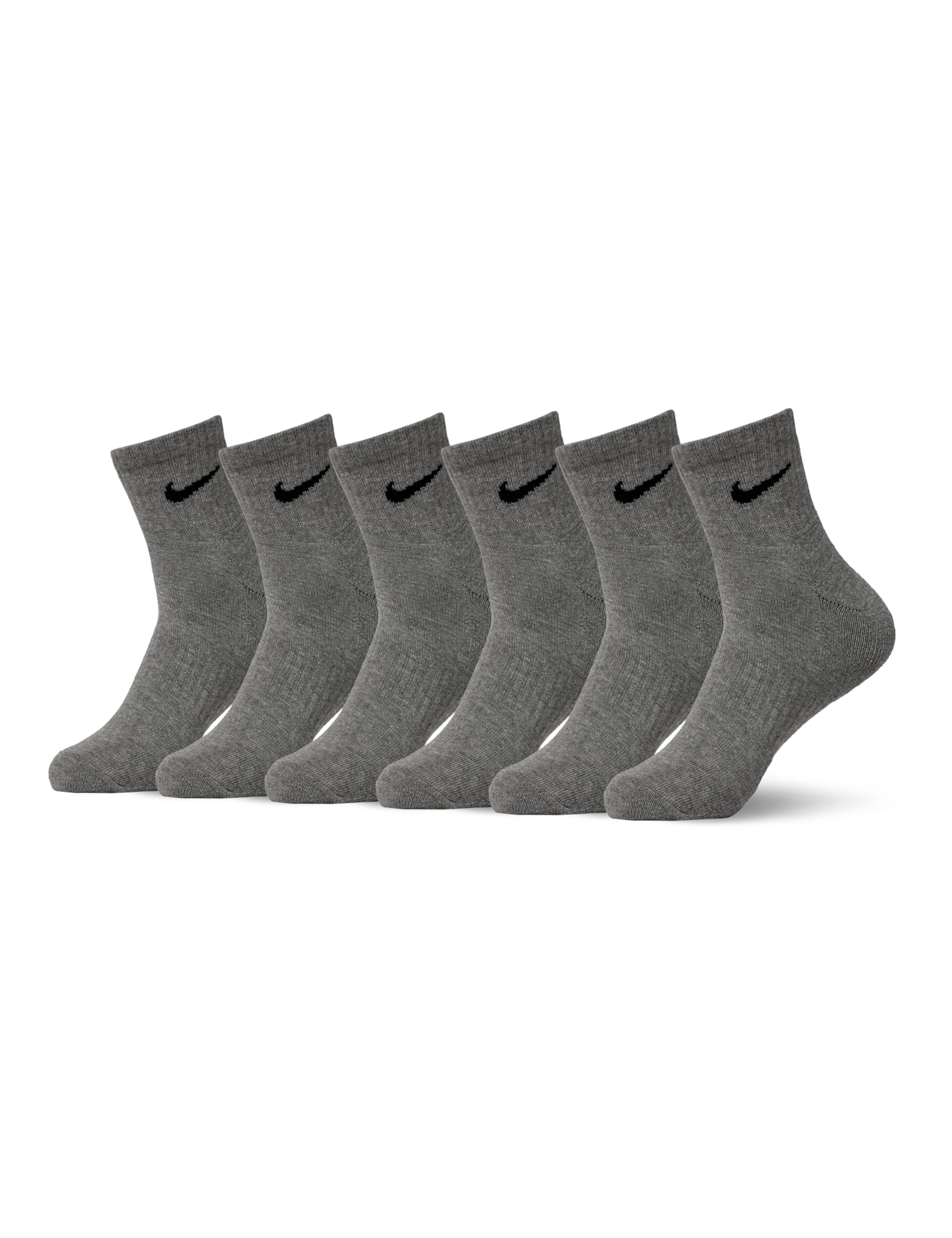 Nike Unisex Everyday Cushioned Training Ankle Socks 6 Pairs Carbon Heather Black Large