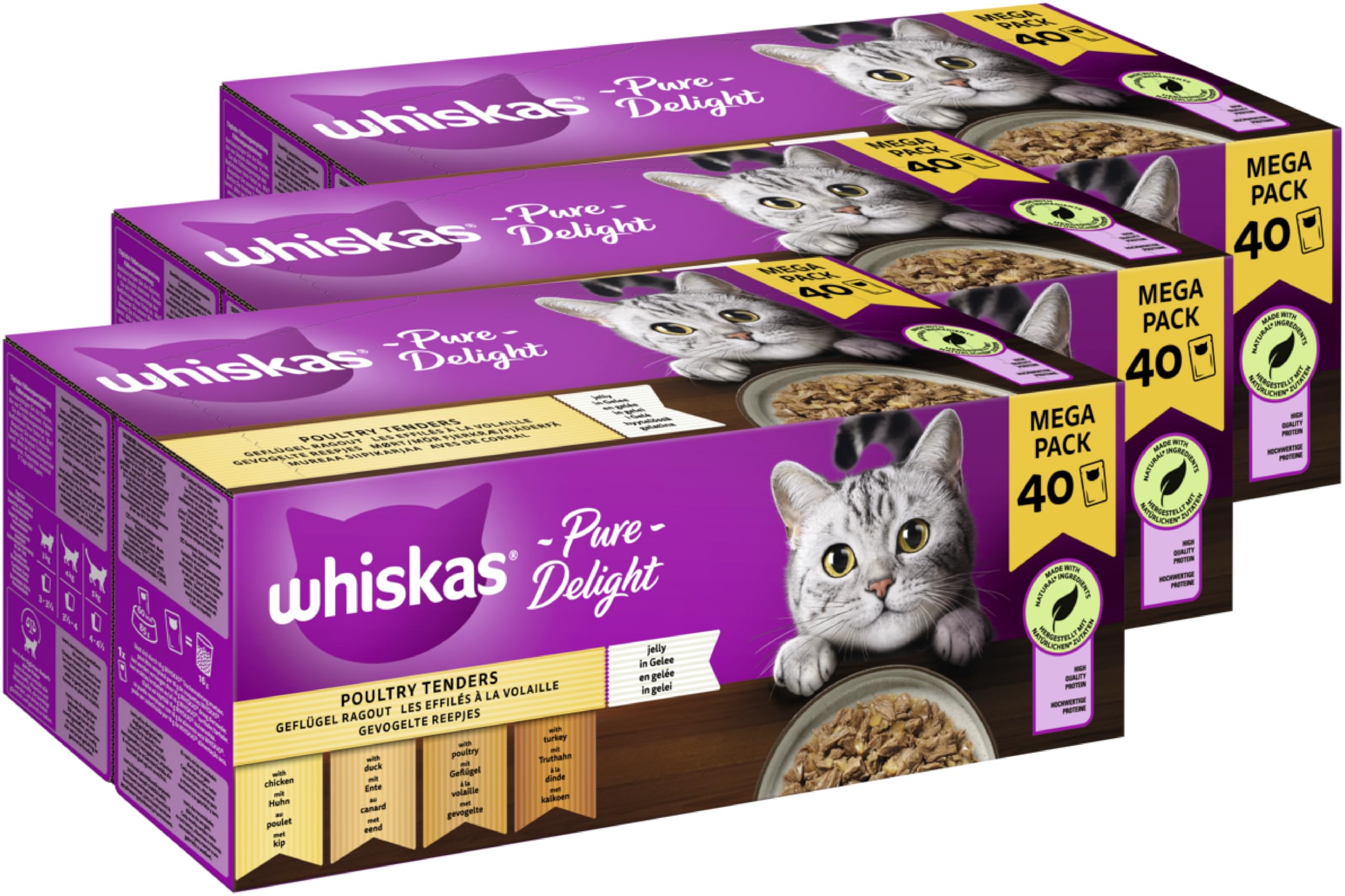 WHISKAS® Portionsbeutel Multipack Pure Delight Geflügel Ragout in Gelee 3 x 40 x 85g