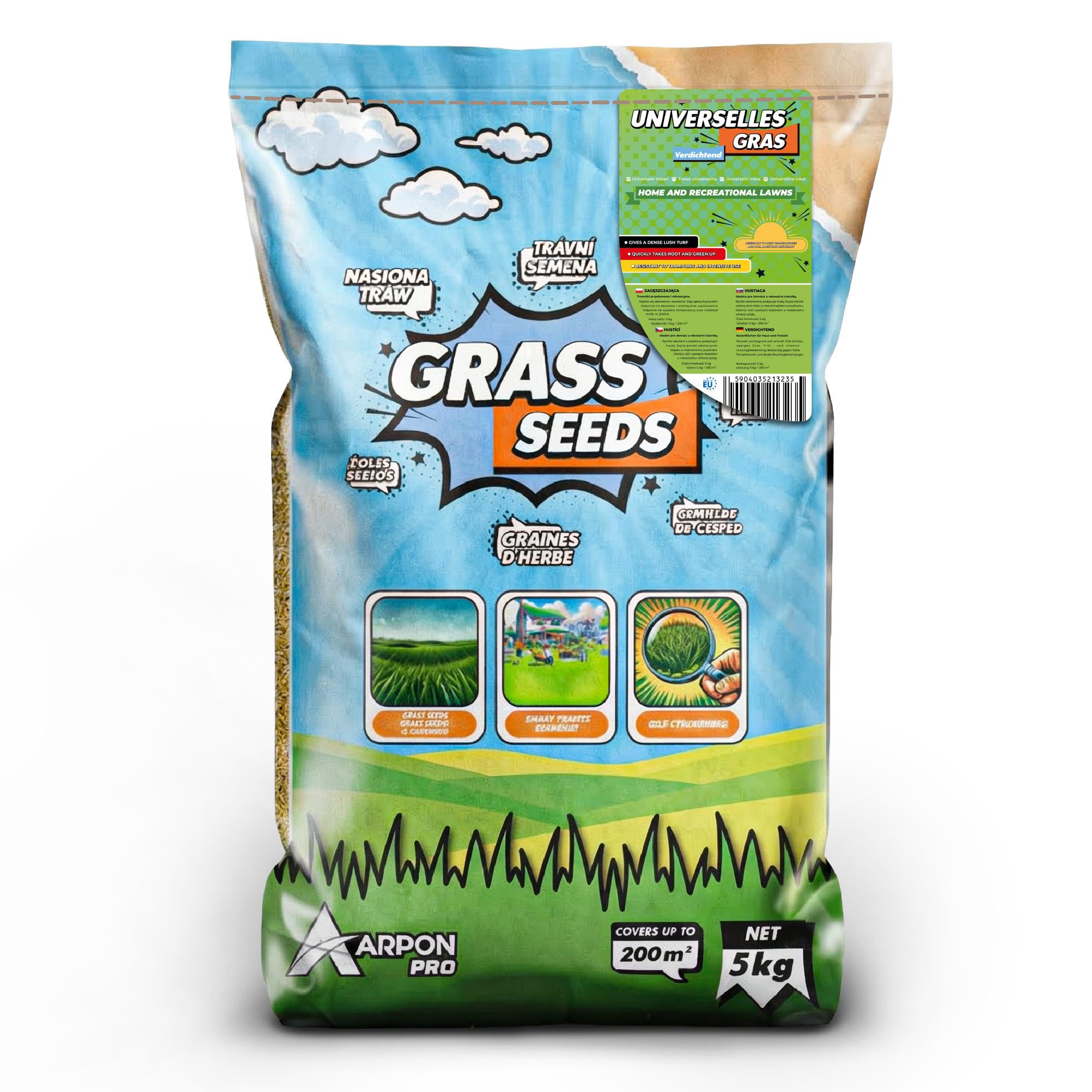 Graines de gazon de qualité supérieure à germination rapide - 5 kg - Graines d'herbe pour 200 m² de gazon - Graines de gazon idéales pour les nouveaux semis et les semis - Graines d'herbe fabriquées