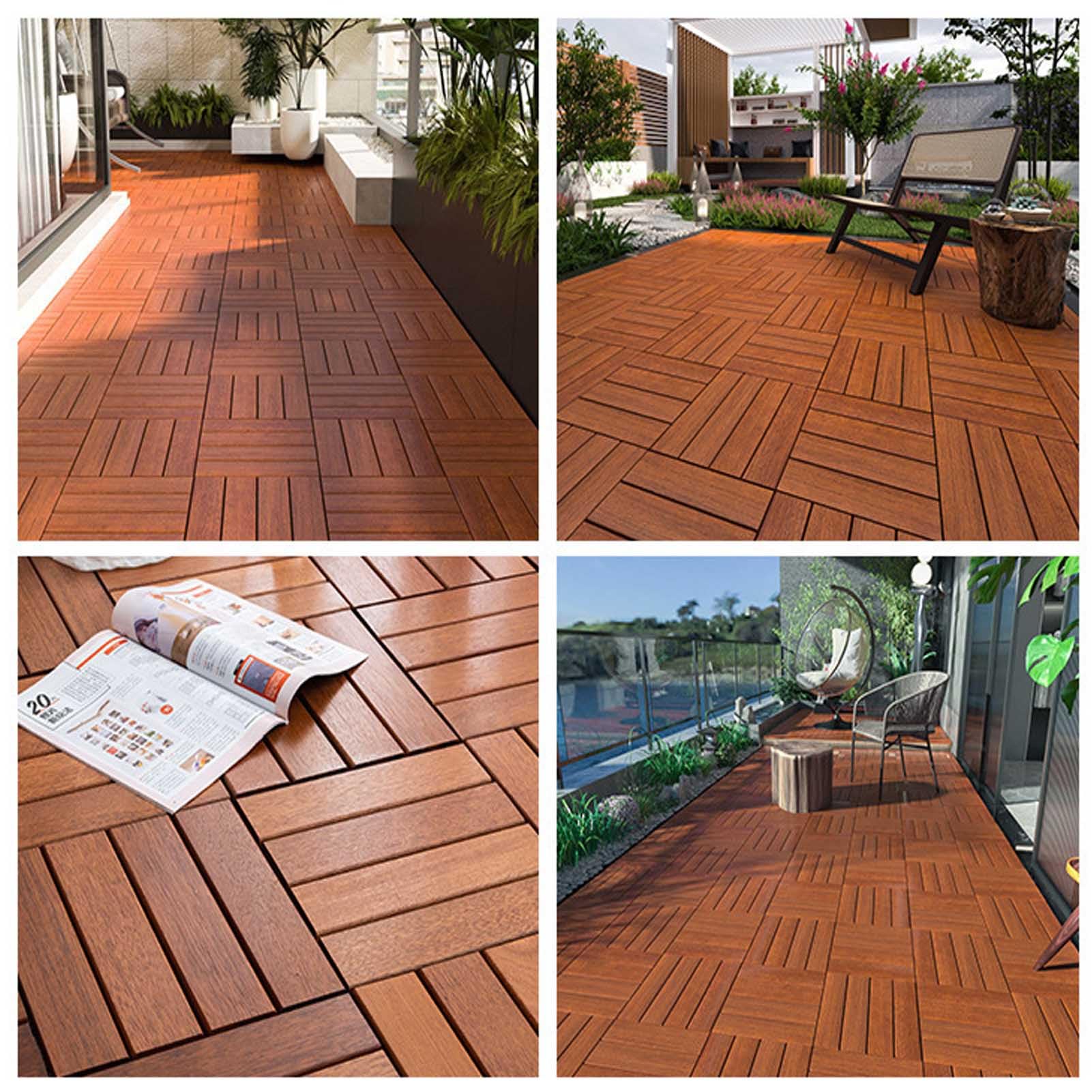 Piastrelle per pavimenti ad incastro per esterni, impermeabili, antiscivolo, per patio, erba, sporco, balcone, uso interno, confezione da 10