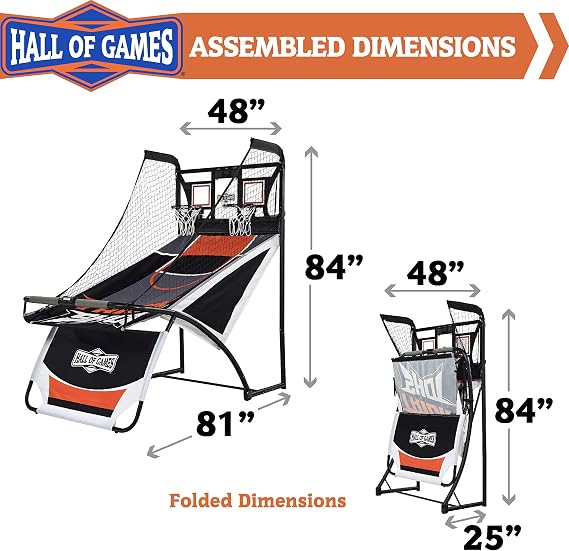 Hall Games Premium Arcade Basketball Shootout - Heavy-Duty Foldable Indoor Arcade Game with Shatterproof Pro-Style Backboard 2 Player Foldable Basketball Arcade Game