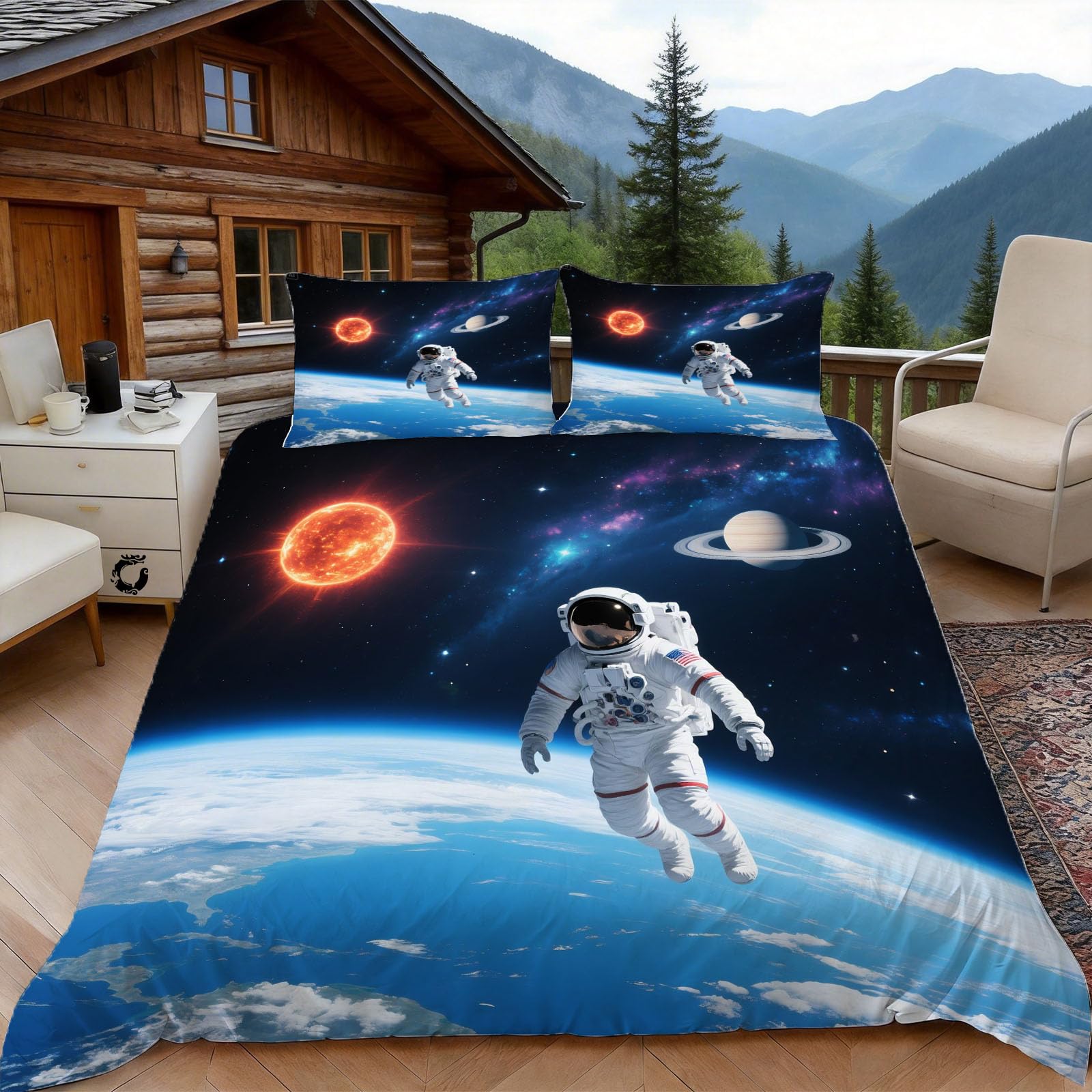 Housse de couette 140x200 astronaute pour lit enfant qui glisse avec fermeture