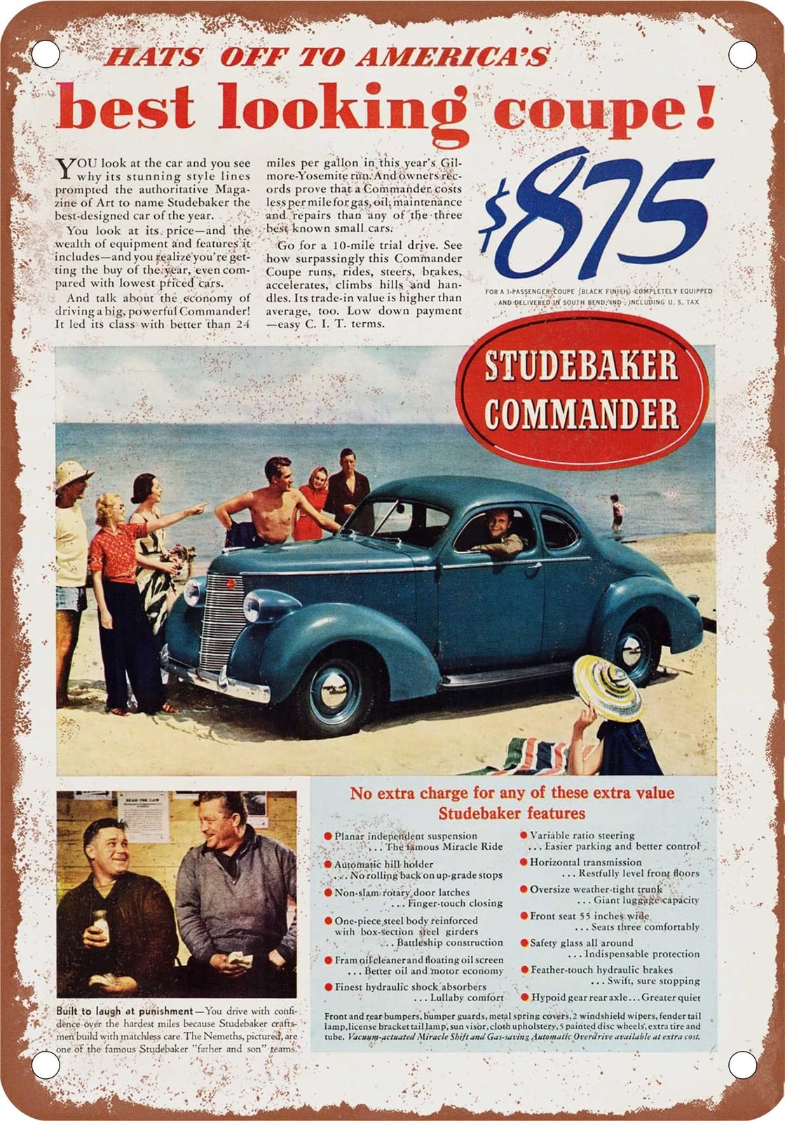 Miaomansenstore Metal Sign - 1938 Studebaker Vintage Ad 01 - Old Retro Rusty Look Home Decor