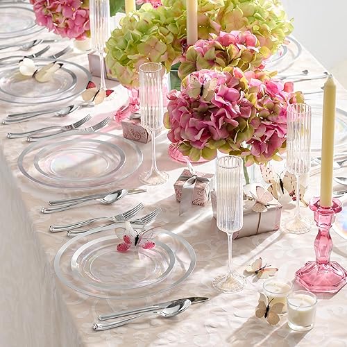 Miniatura 2 de By Madee HEAVYweight - Juego de platos y cubiertos de plástico transparente y negro, 150 piezas para 25 invitados, vajilla desechable elegante,