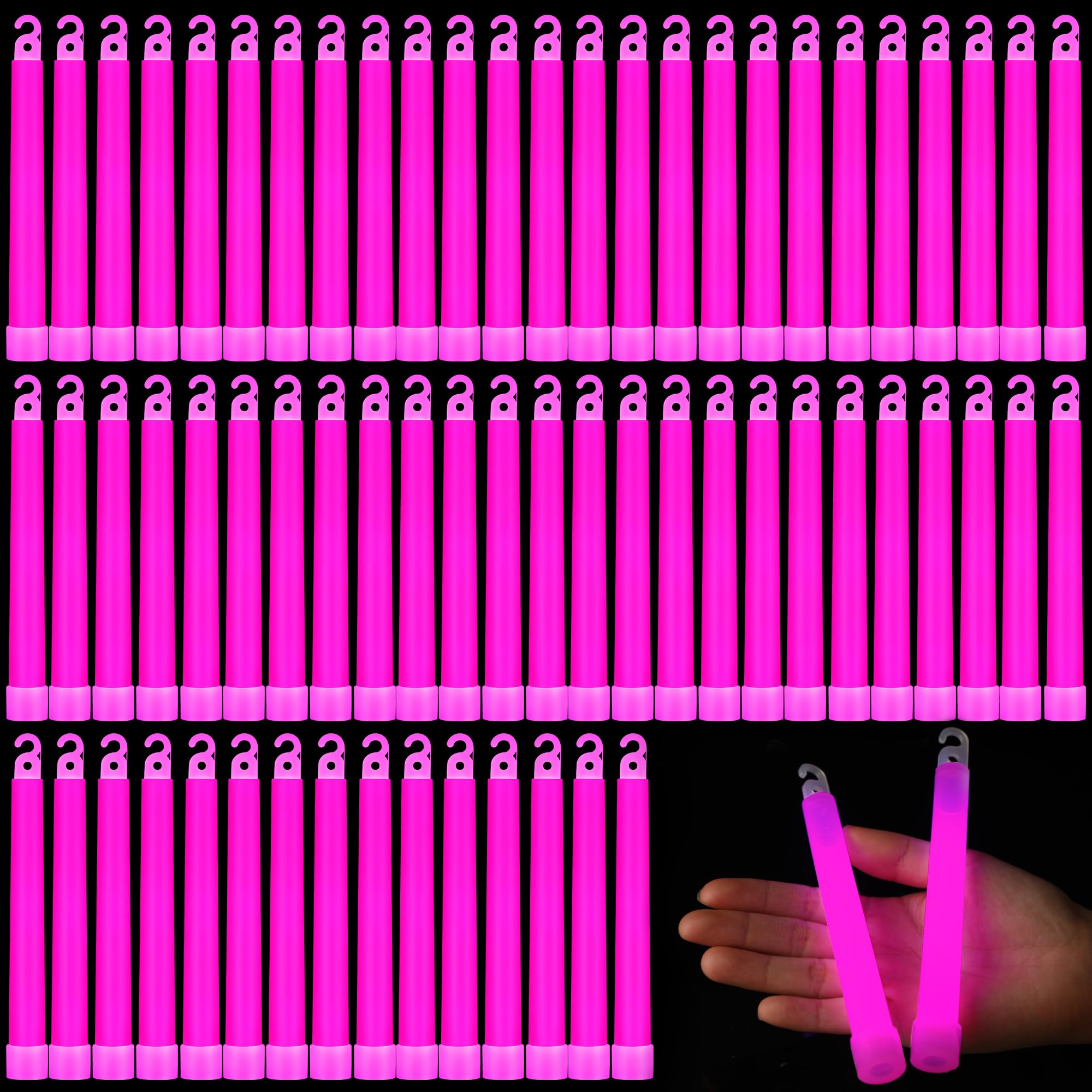 Sotiff 48 Pcs 6'' Pink Glow Sticks Bulk Large Pink Light Sticks Glow in the Dark Emergency Glowstick with 12 Hour Duration Bright Survival Glow Sticks for Party Concert Outdoor Camping Hiking Festival