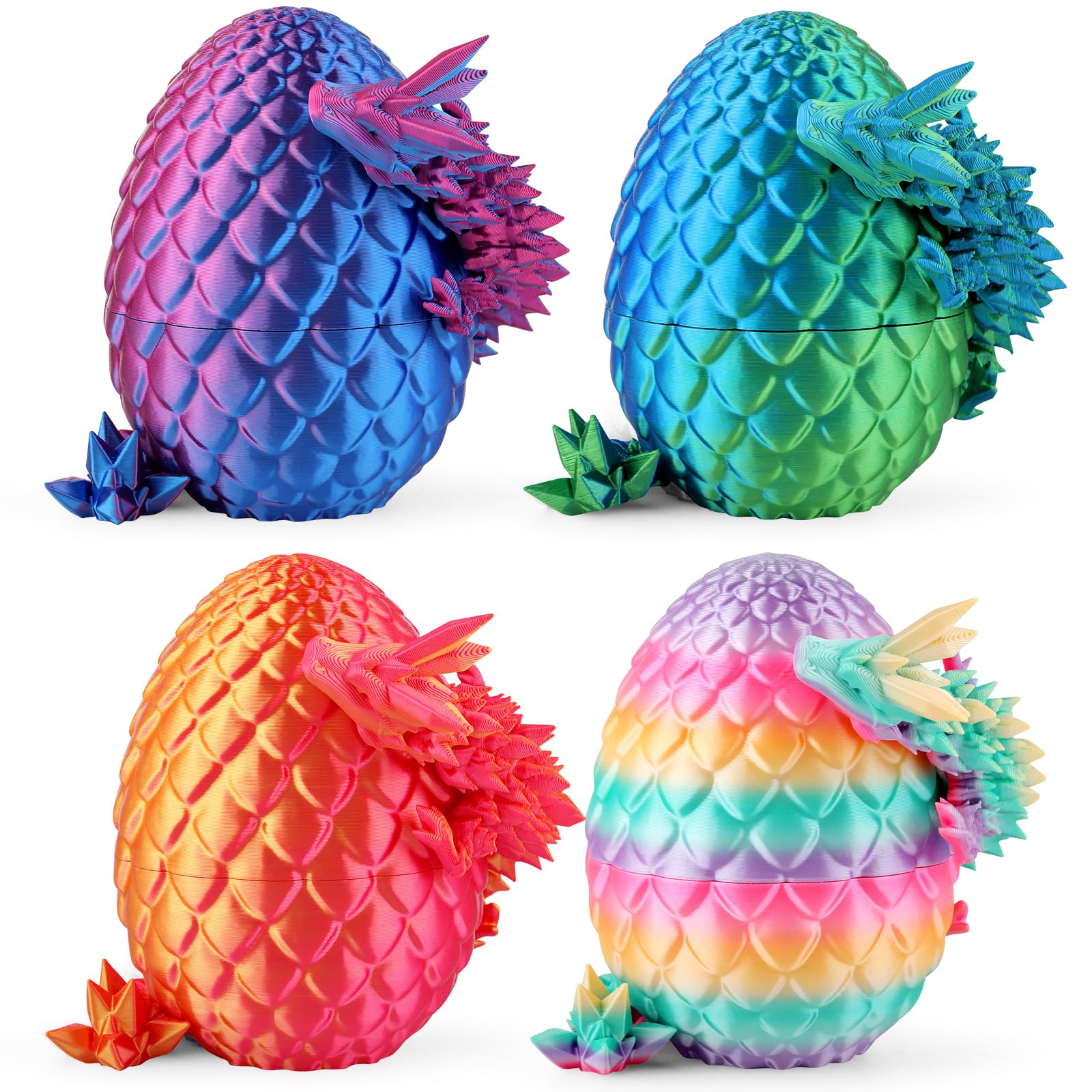 Rapean 8" 3D Printed Dragon Eggs, Mystery Crystal Dragon Egg for Easter Basket Stuffers, Unique Easter Toys & Decor, Fantasy Tabletop Decor for Kids & Collectors (4 Pack)