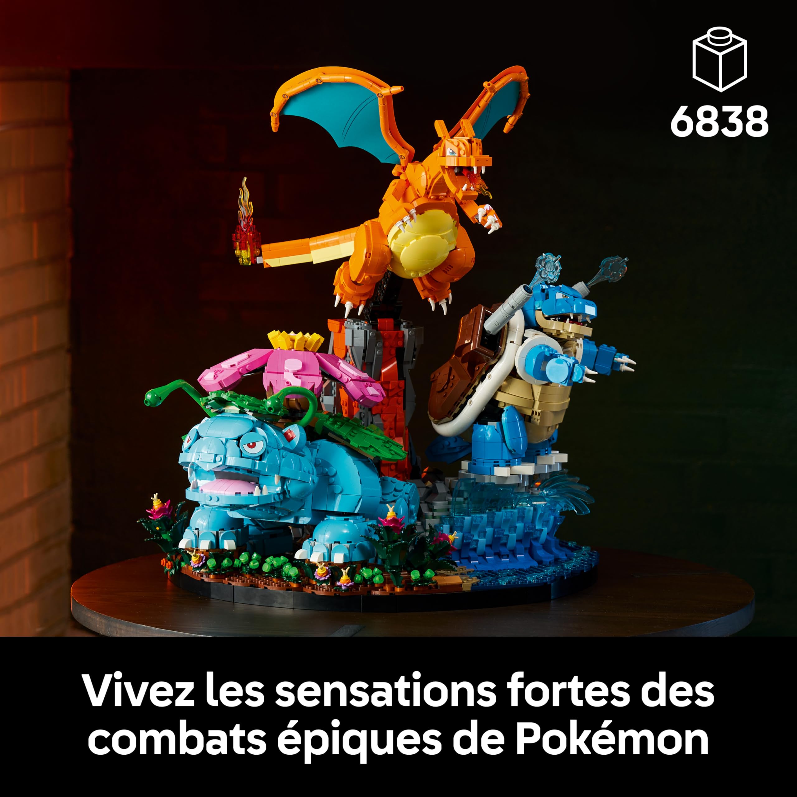 LEGO Pokémon Florizarre, Dracaufeu et Tortank - Set pour Adulte - Maquette 3D - 3 Figurines Anime pour Décoration DIY de Salon ou Bureau - Idée de Cadeau Gaming Collector pour Fans 72153