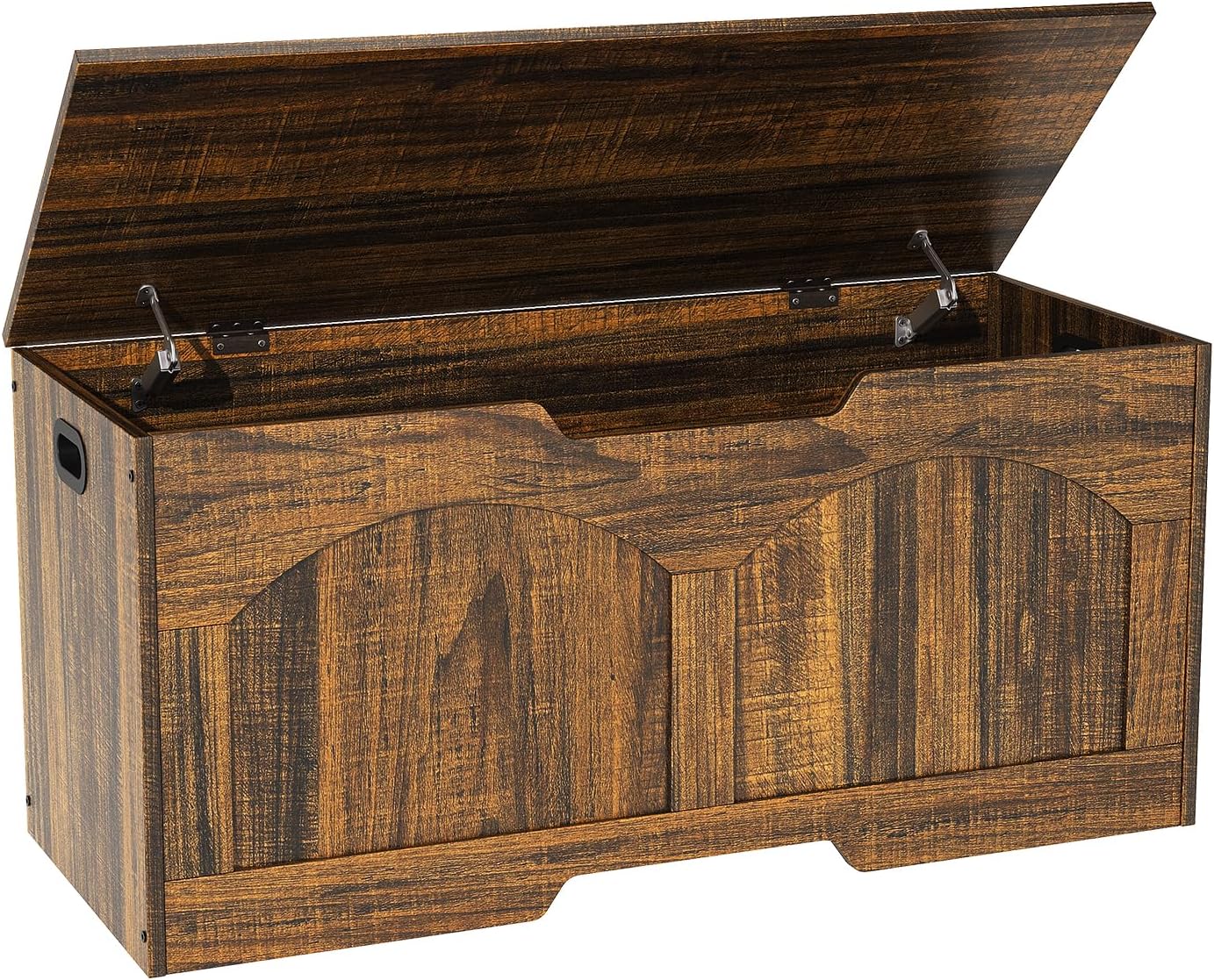 Storage Chest, 31.5" Storage Bench with 2 Safety Hinges, Farmhouse Style, 31.5 x 15.7 x 18.3 Inches, U-Shaped Opening for Entryway, Bedroom, Living Room, Supports 330 lb, Rustic Brown