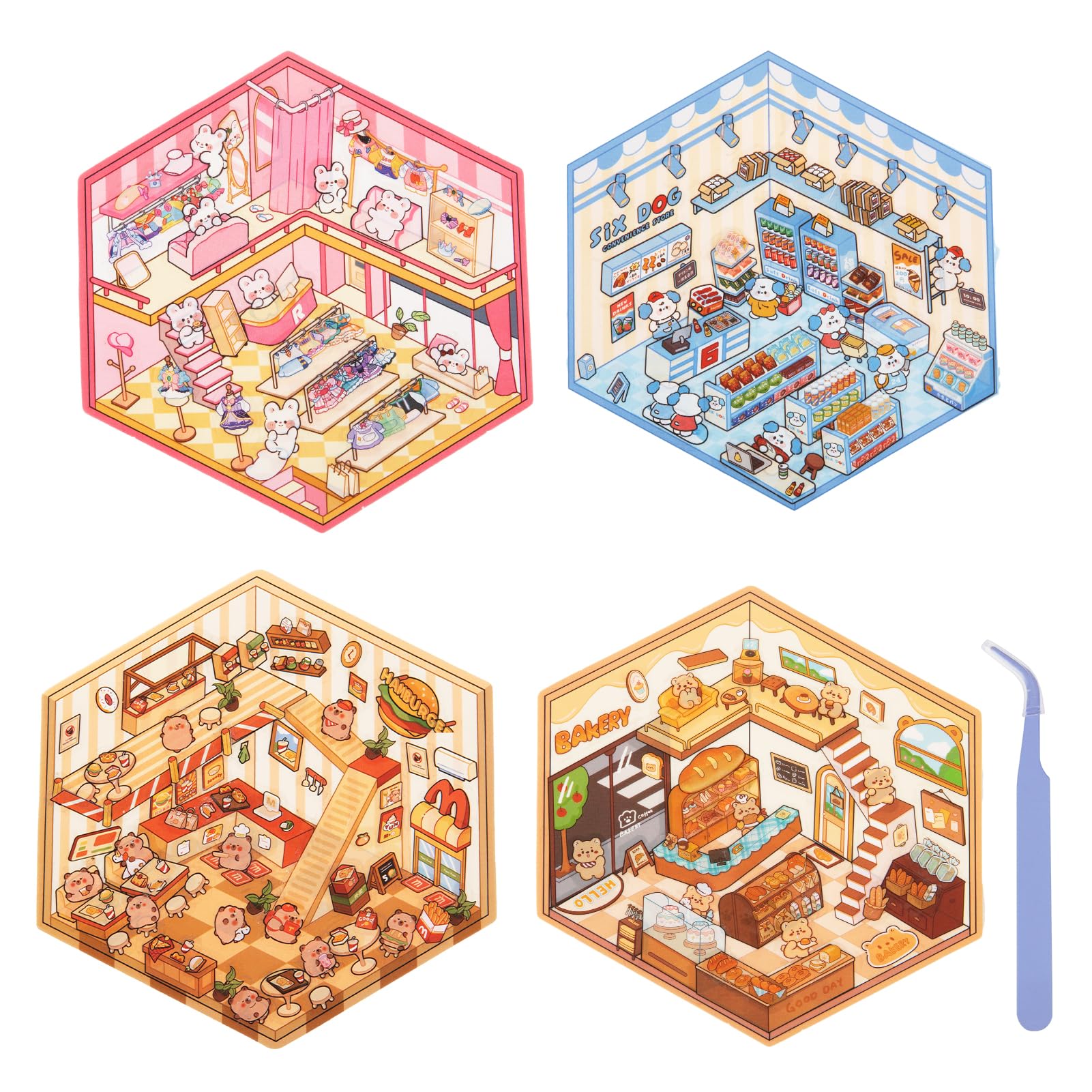 Sticker Scene 8 Sets DIY 3D House Stickers With 2 Tweezers,Cute DIY ...
