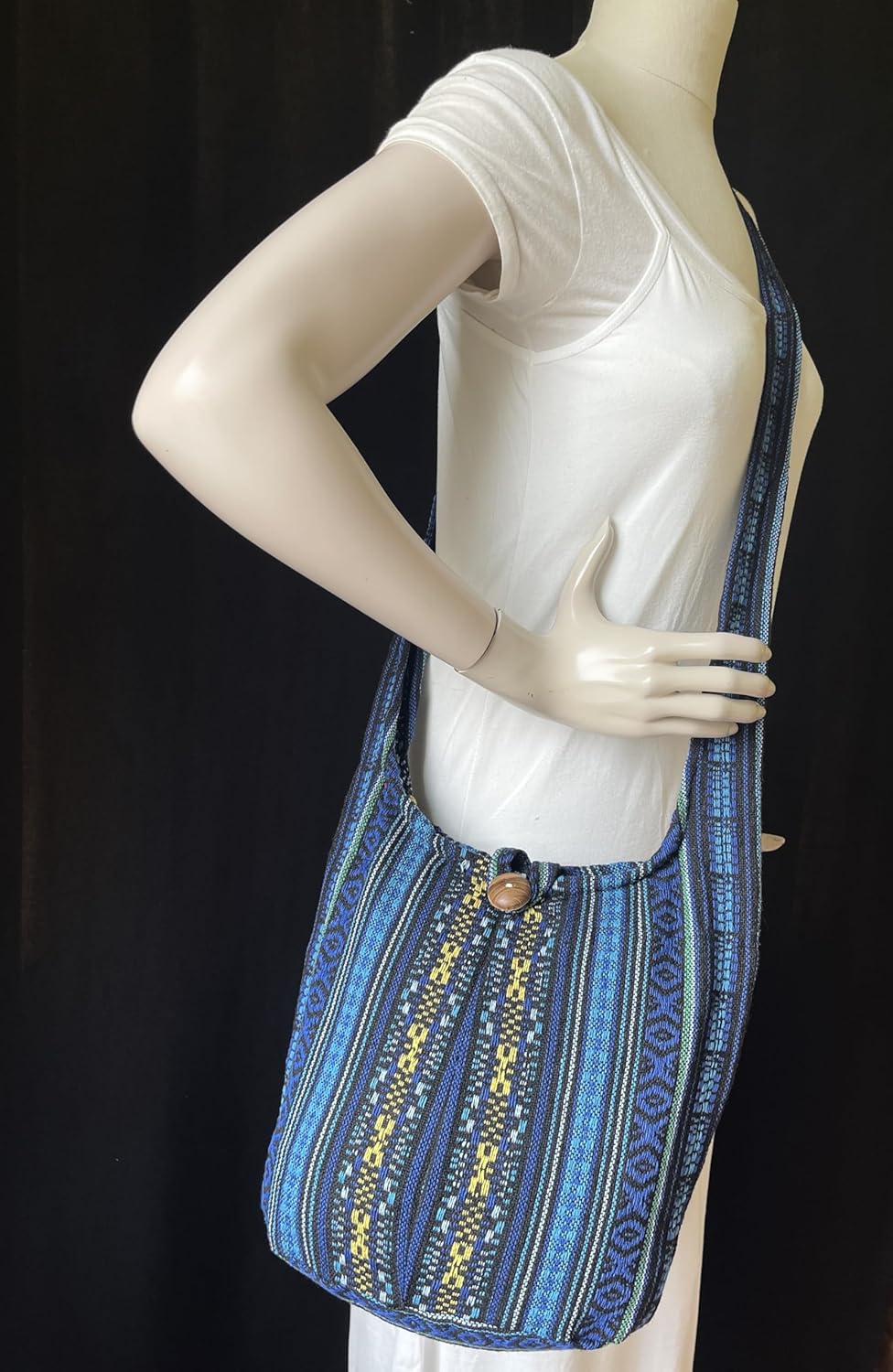 Woven Hippie Crossbody - Hobo Sling Shoulder Bag - Thai Cotton Boho Messenger Purse - Medium