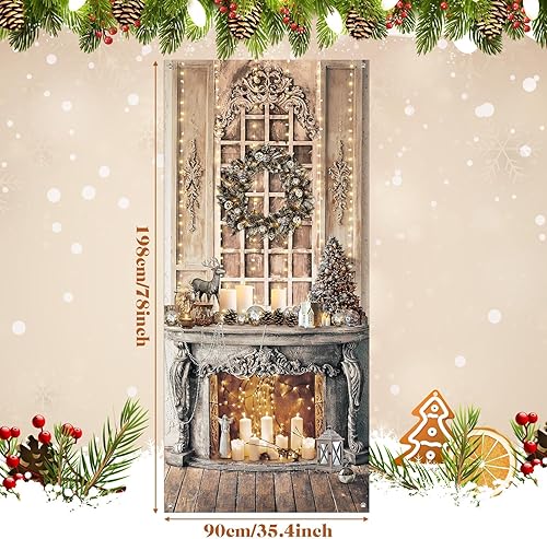 Miniatura 2 de Buryeah Decoración de puerta de Navidad, cubierta de puerta de chimenea de Navidad, pancarta de cascanueces de Navidad, telón de fondo, soporte de