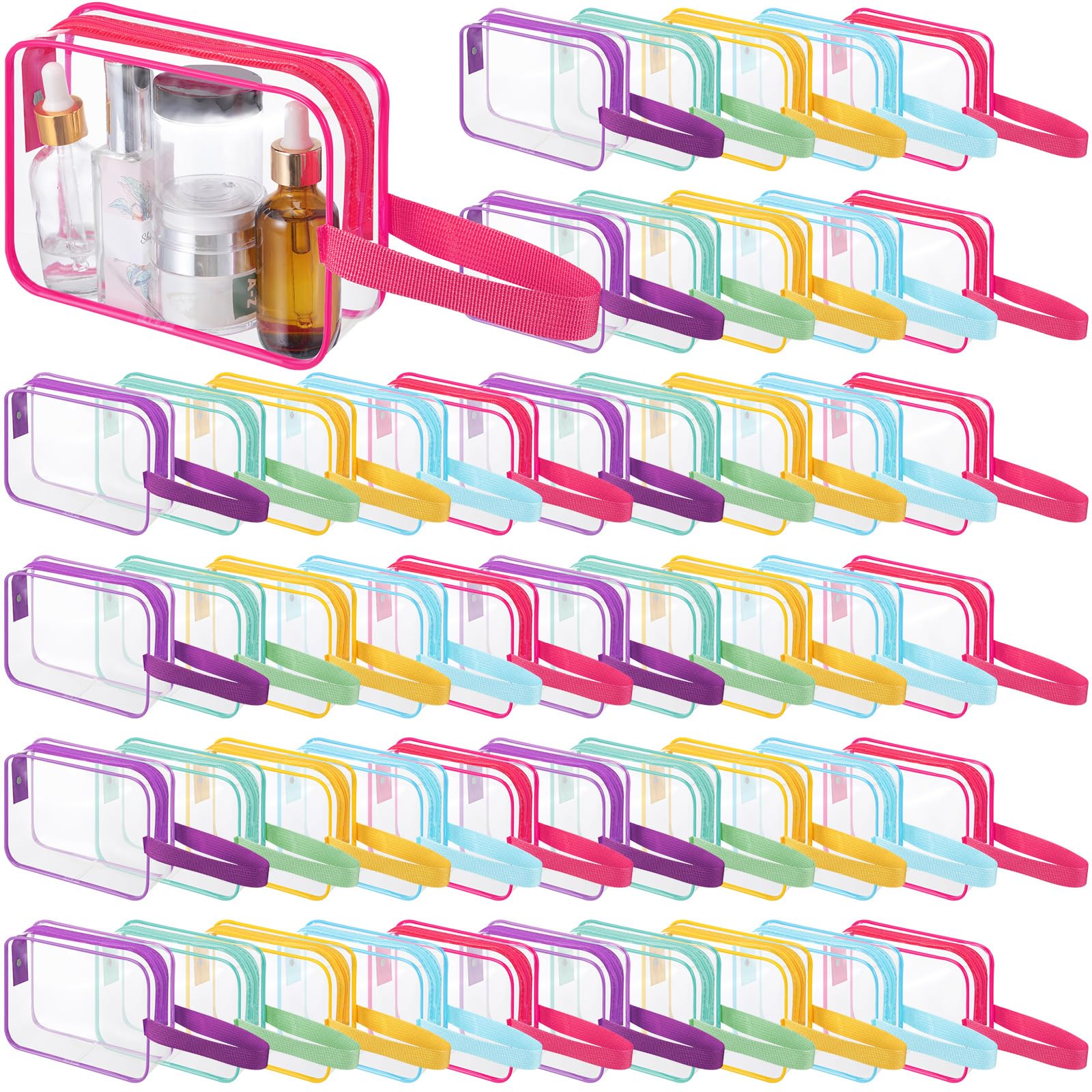 Silkfly Clear Toiletry Bag PVC Travel Cosmetic Bag with Handle Strap Makeup Pouch with Zipper Summer Vacation Salon Graduation Gift End of the Year