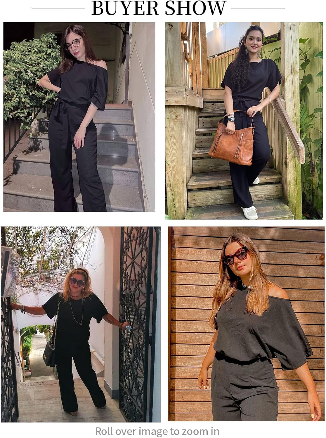 Miniatura 5 de Dokotoo Jumpsuits for Women Casual Loose Batwing Sleeve Dressy Crewneck Rompers Long Pants Belted Wide Leg Overall