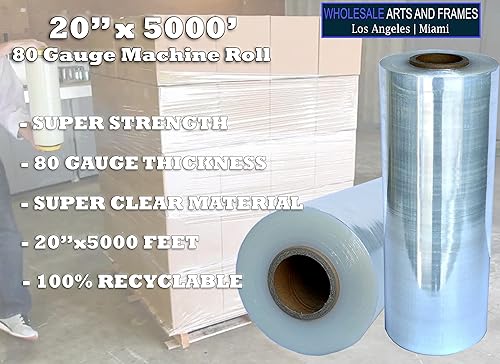 Miniatura 4 de 20 "x5000' película de estiramientoenvoltura de paleta 1 rollo de máquina calibre 80 Strengh industrial 20 micrones transparente se aferran embalaje