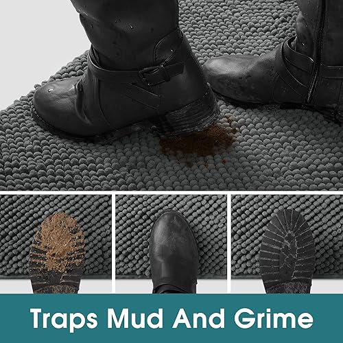 Miniatura 2 de HOMEIDEAS Tapete de felpilla absorbente para interiores, tapete de goma de perfil bajo para entrada, patas de perro fangosas, lavable de bienvenida