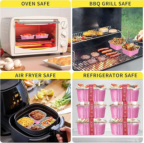 Miniatura 4 de Moldes de papel de aluminio de 10 onzas con tapas, paquete de 40 moldes cuadrados para tartas, recipientes desechables para cupcakes, mini moldes