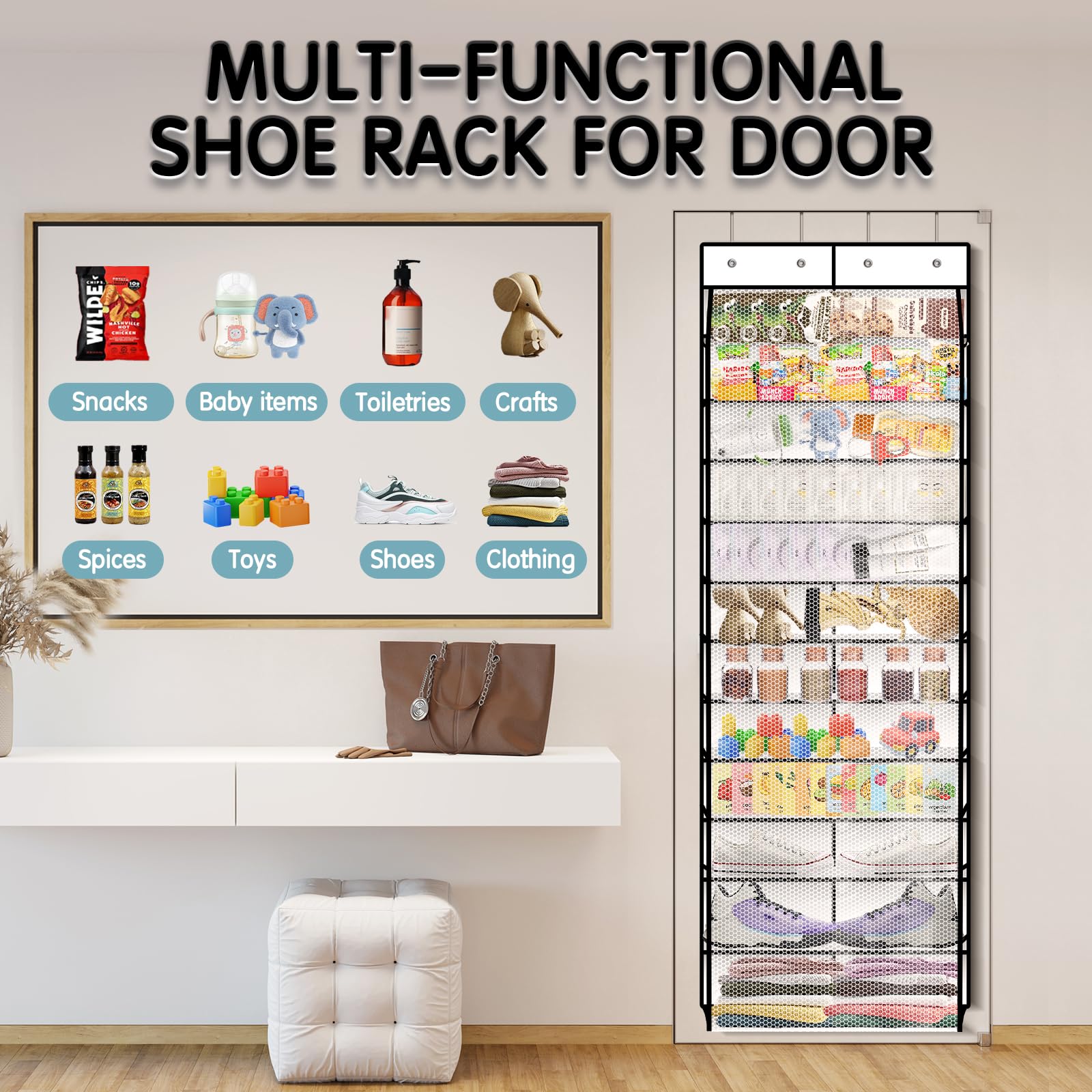 Kotkn 12 organizadores de zapatos colgantes de PVC para colgar sobre la puerta, organizador de zapatos para armario con bolsillos grandes y profundos, zapatero estrecho para colgar en la puerta