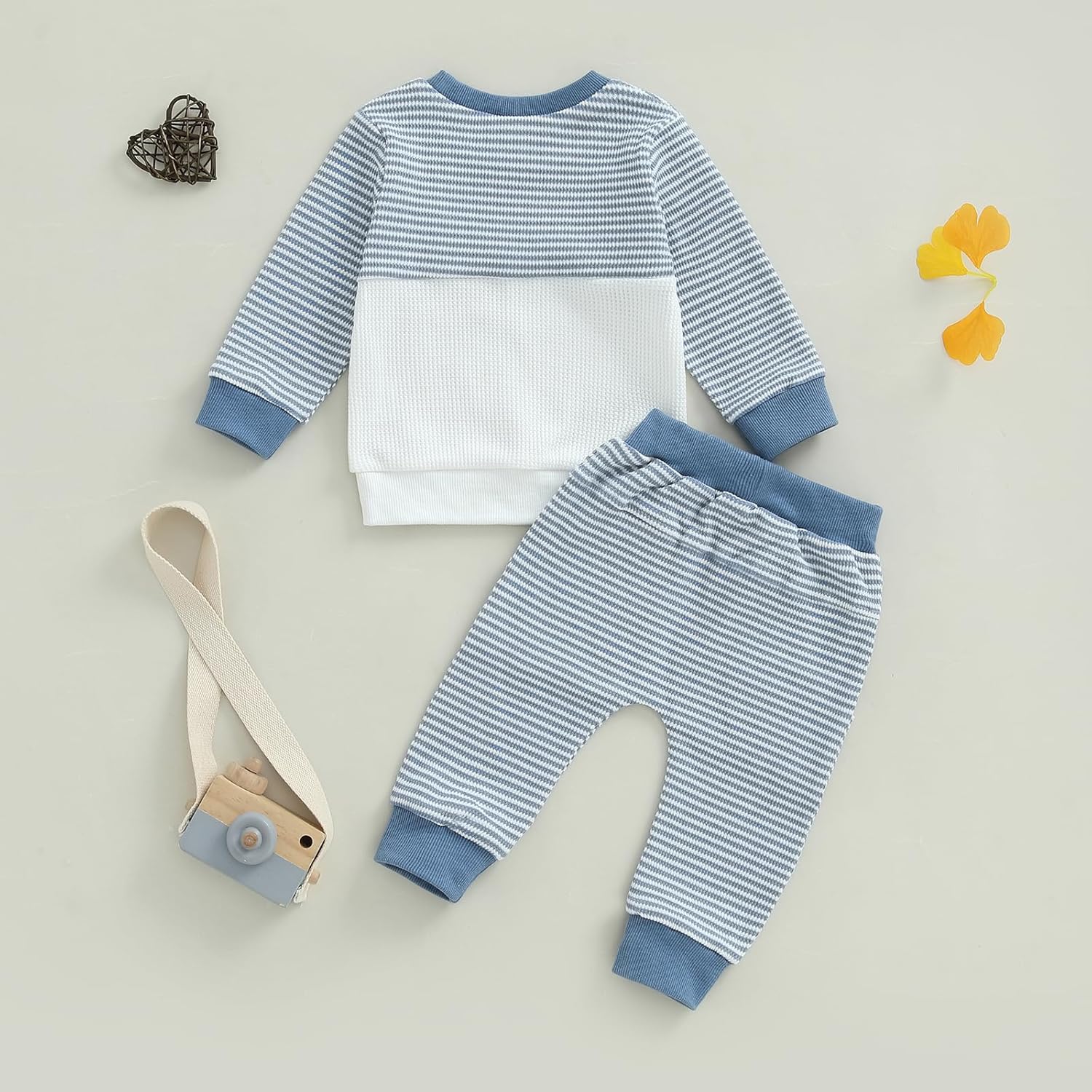 Toddler Baby Boys Fall Outfits Infant Long Sleeve Waffle Knit Clothing Sets 2pcs Color Block Winter Clothes - Image 3