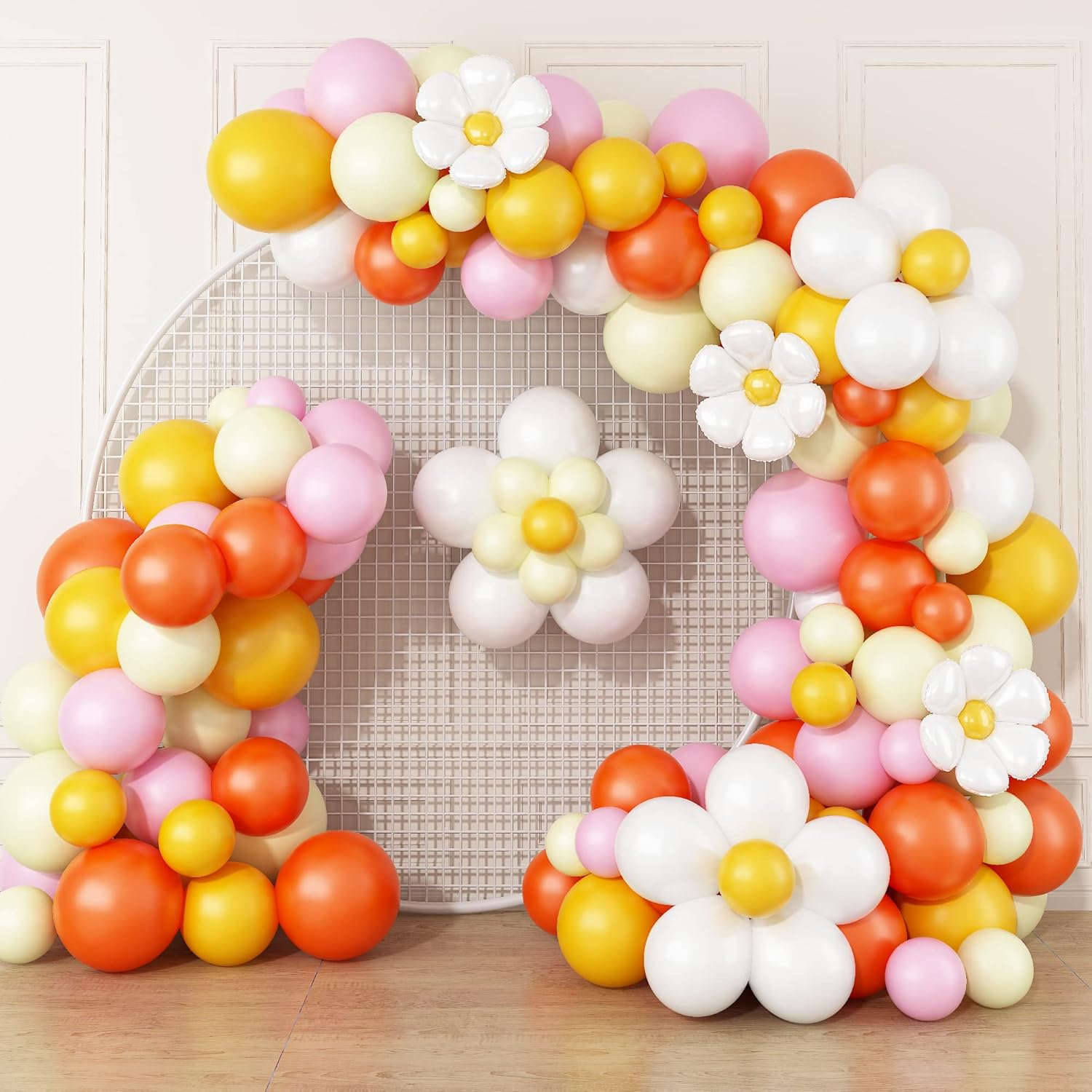 Daisy Balloon Garland Arch Kit,Retro Hippie Boho Yellow Pink Orange Balloons Garland