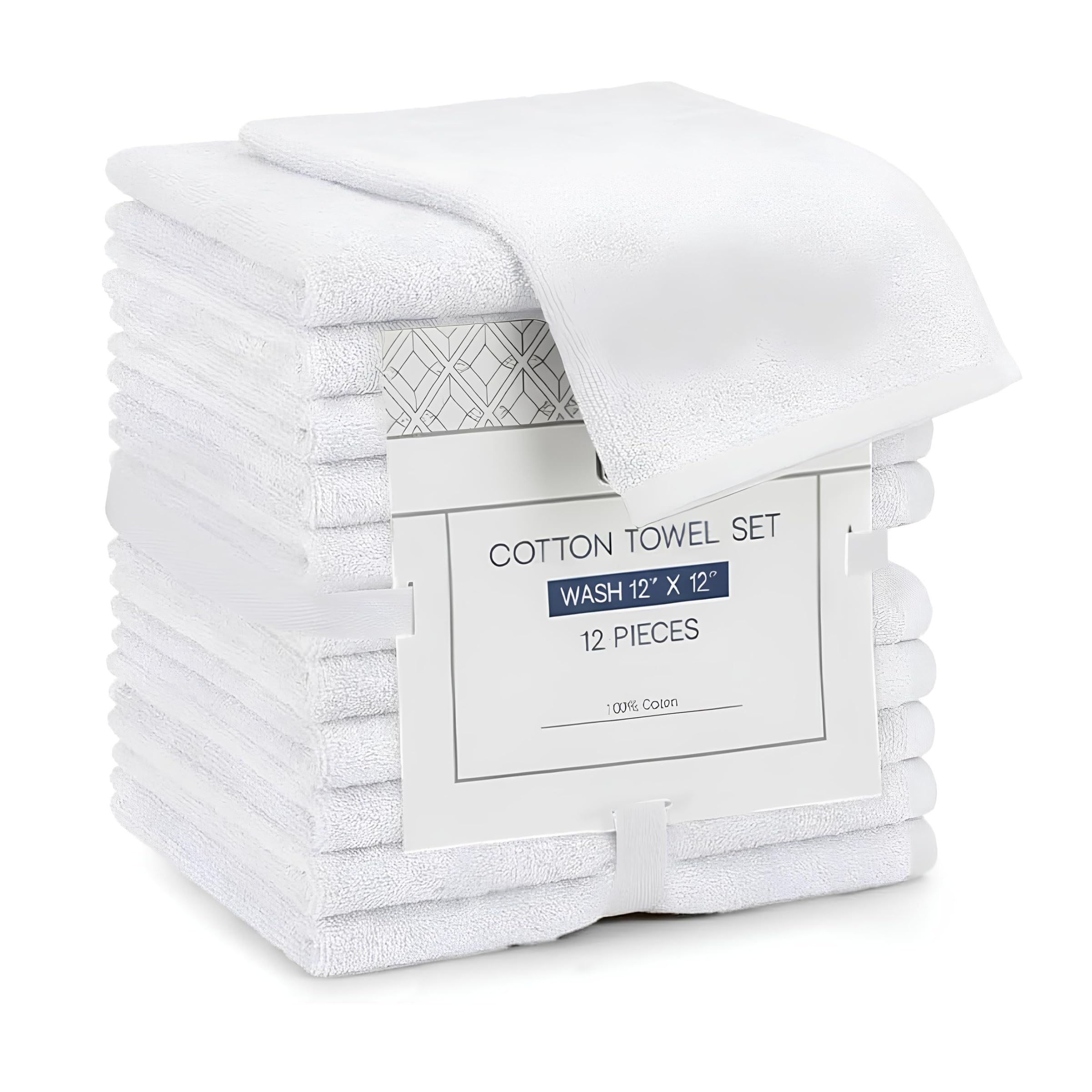 Linteum Textile Supply Premium Washcloths Set 100% Ring Spun Cotton Zero Twist Wash Cloths 12x12 Inches Absorbent Hand Towels Quick Dry Face Towels for Bathroom, Spa, Gym [Pack of 12] White-image-24